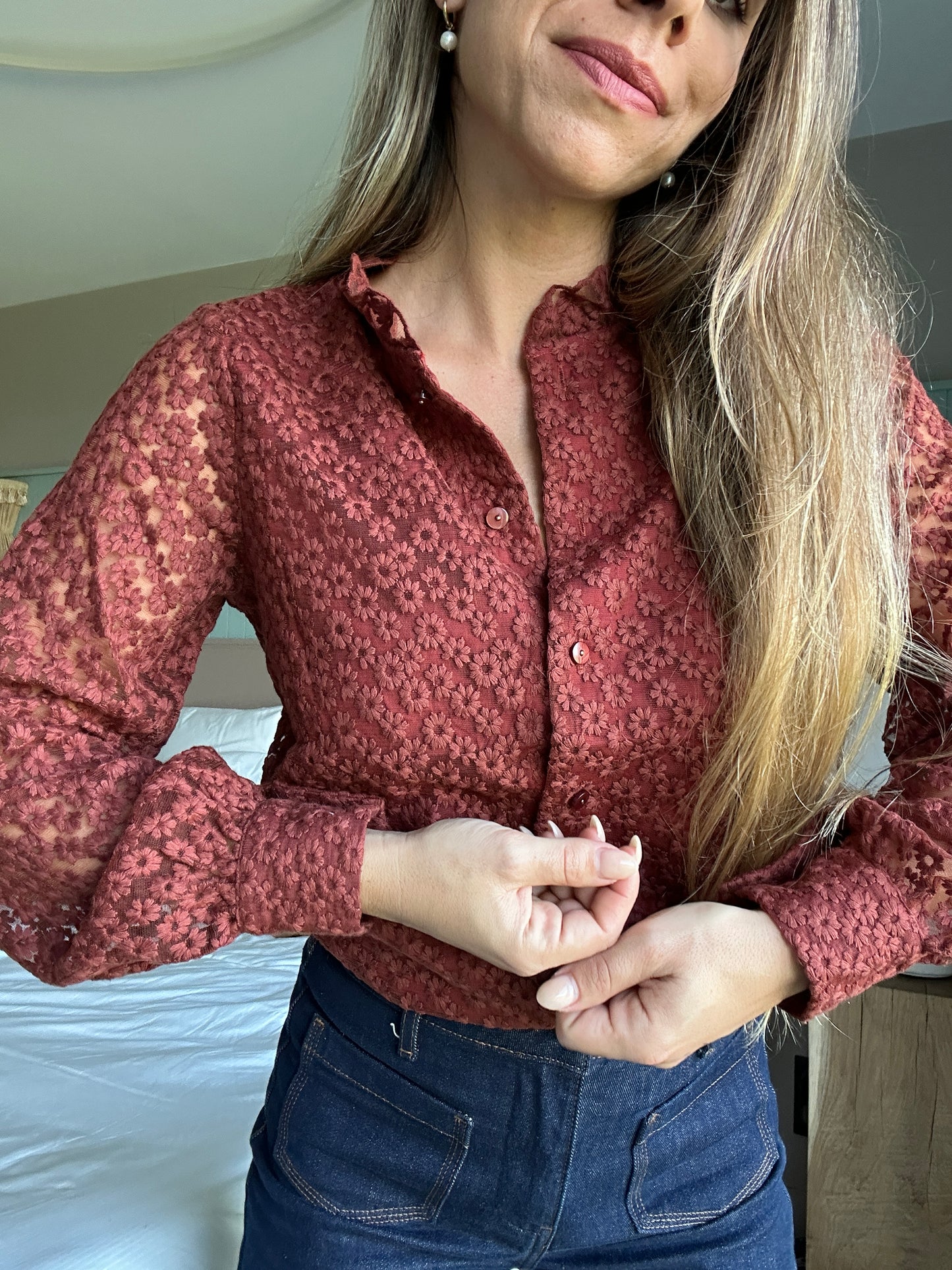 Blouse brodée Isaure terracotta