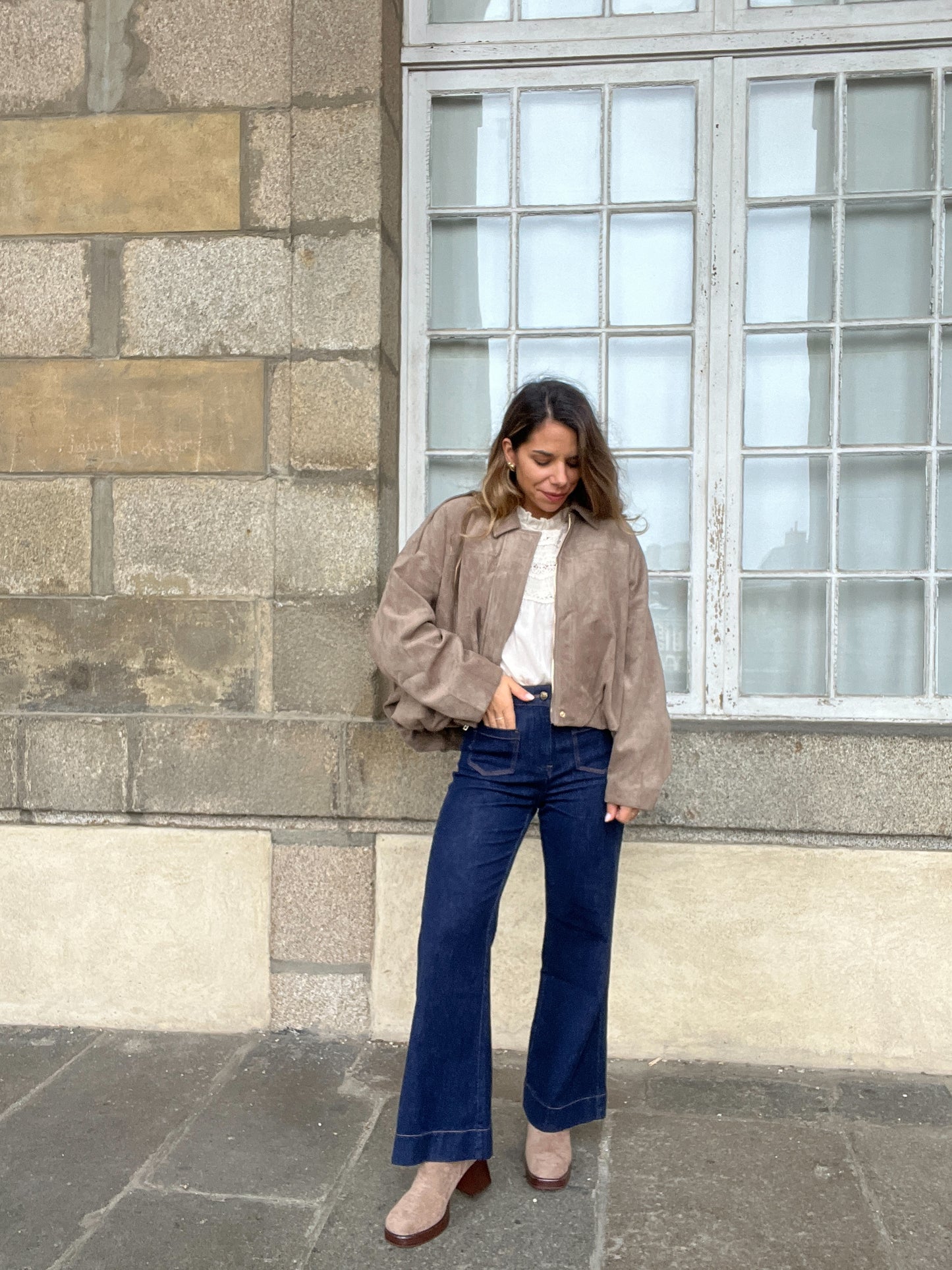 Veste effet suédine Léonie taupe