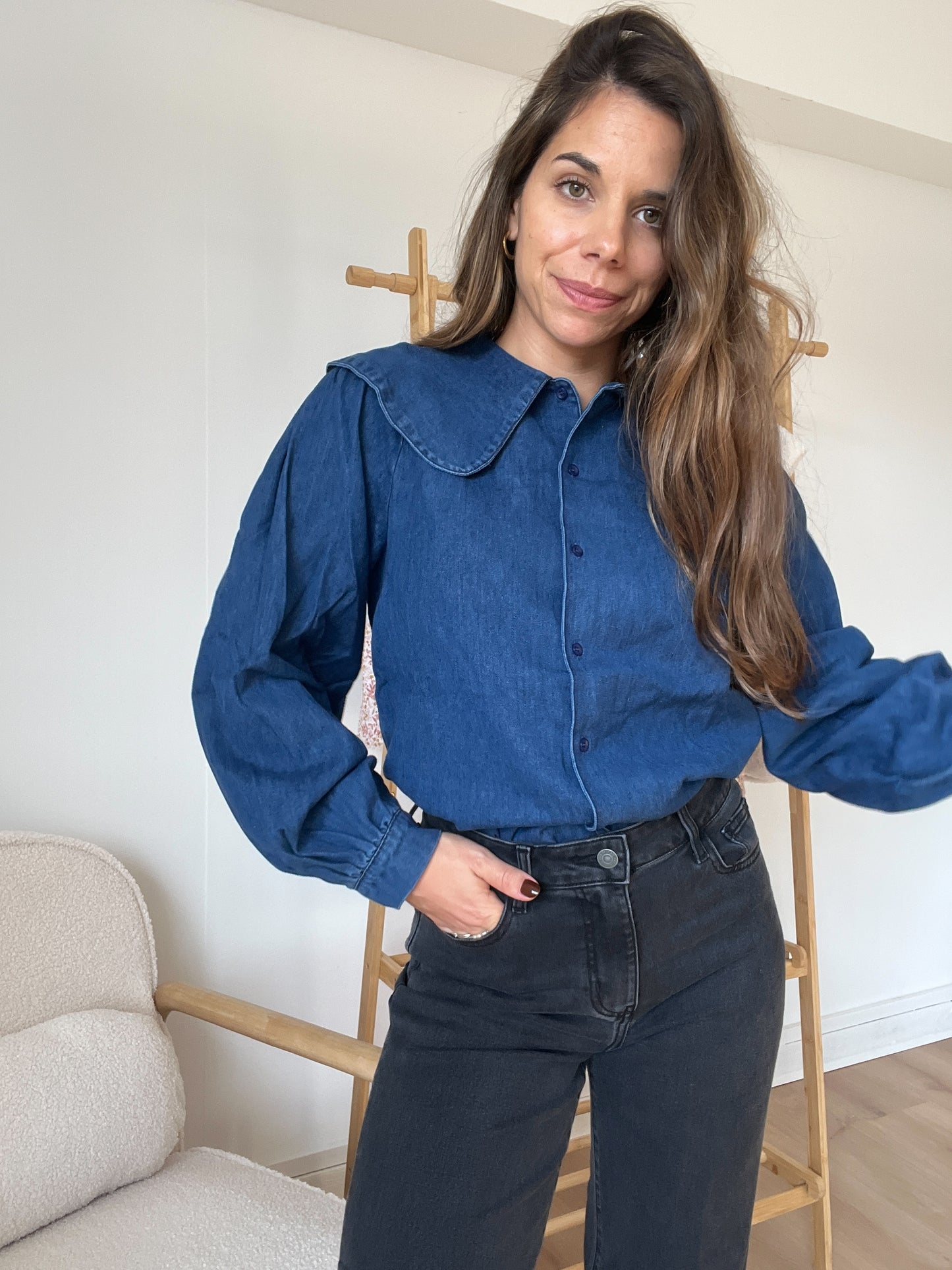 Blouse à col large denim Billie