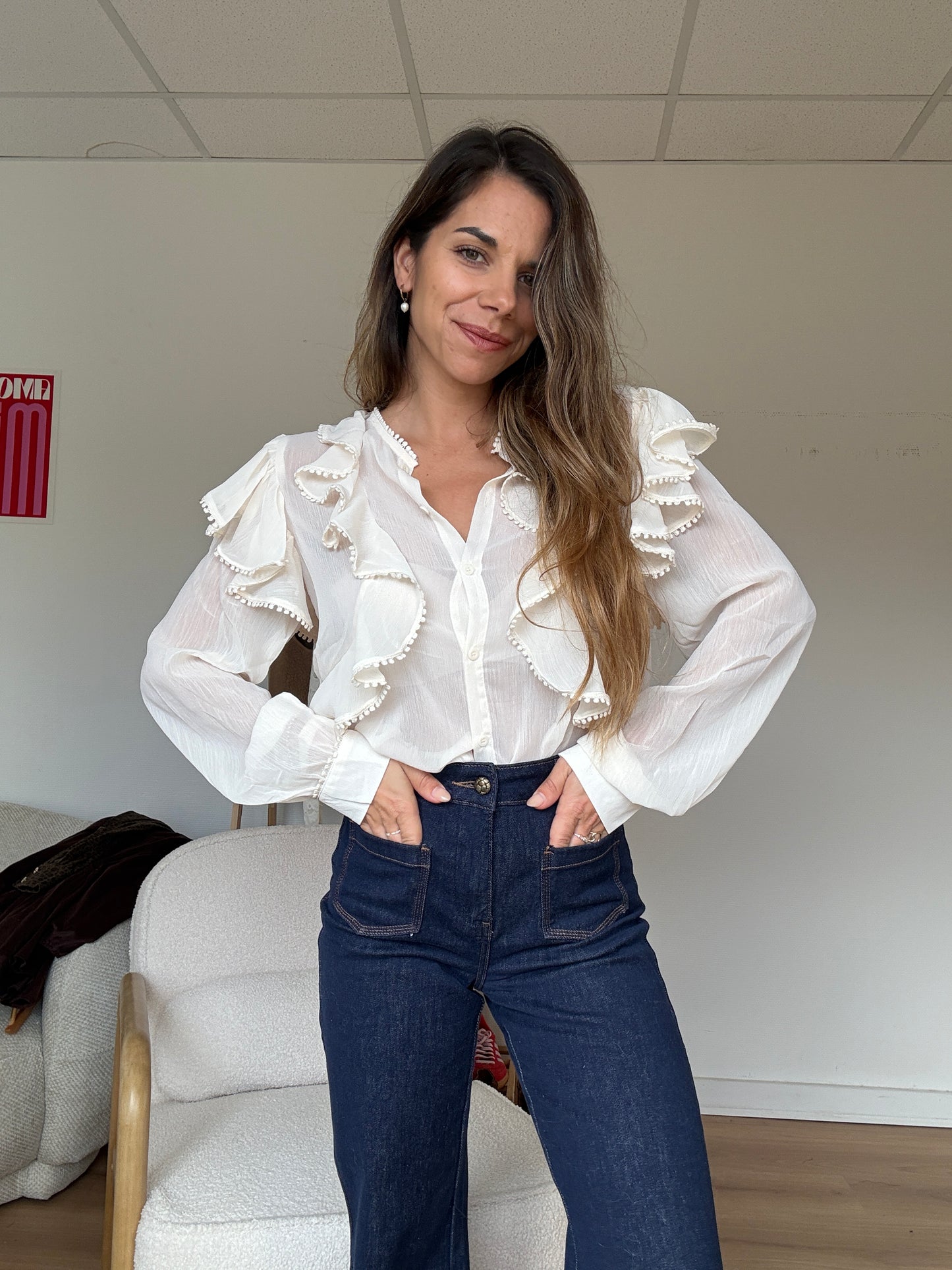 Blouse à volants Mia écrue