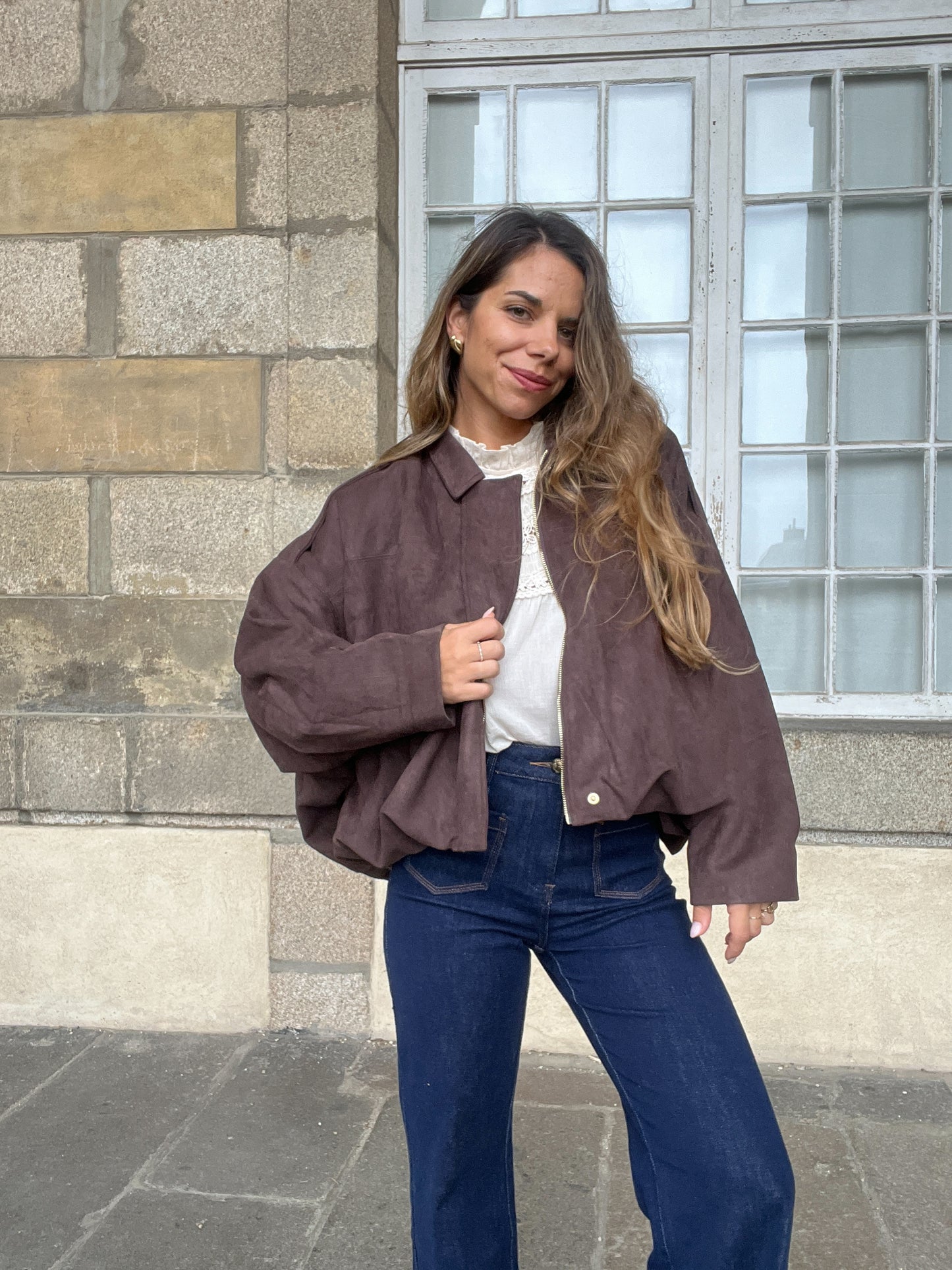 Veste effet suédine Léonie chocolat