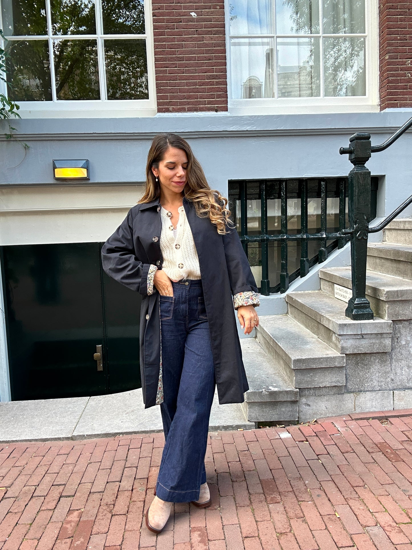 Trench long Émile en coton Liberty bleu marine