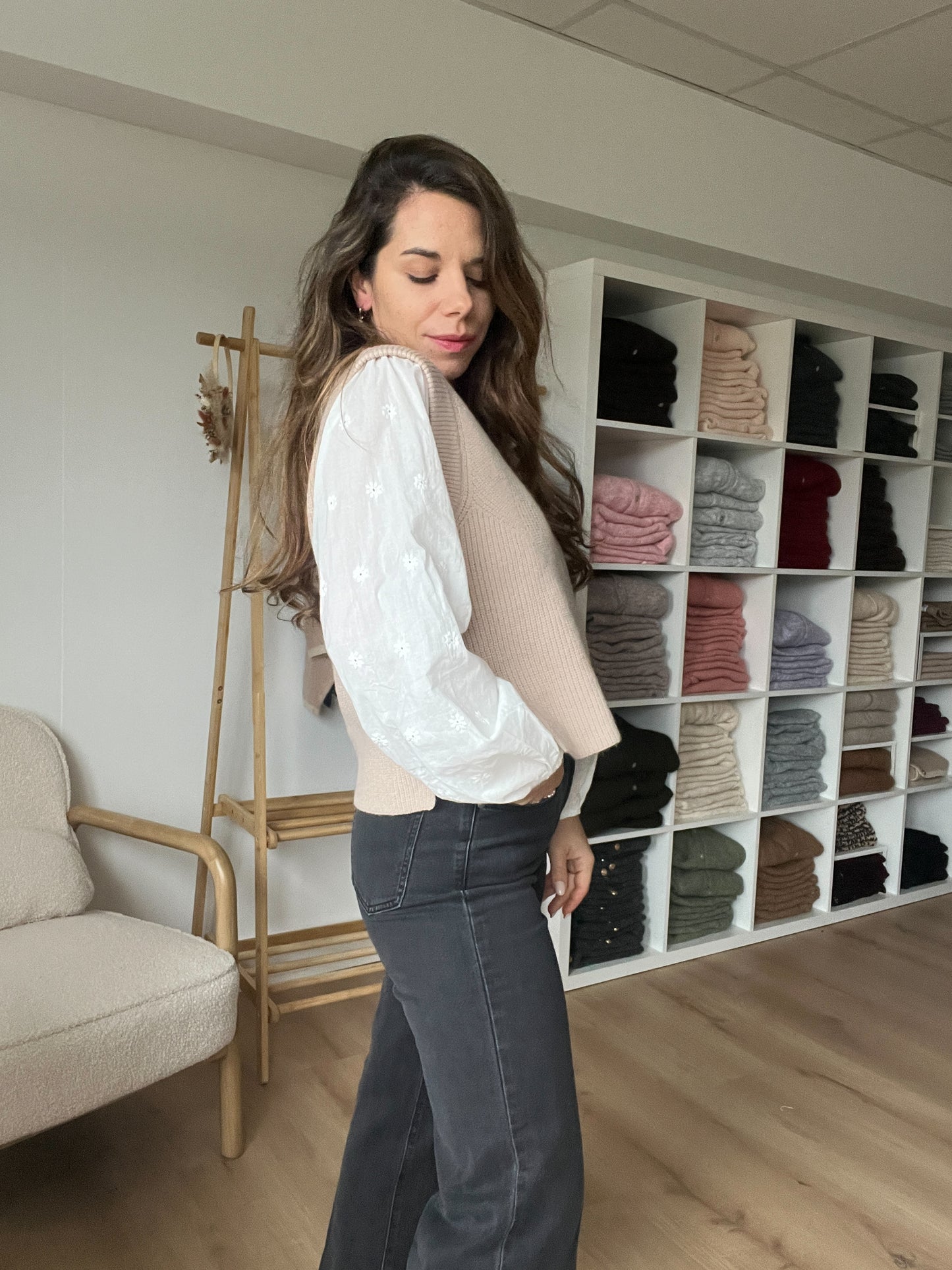 Pull sans manches Isaure beige rosé