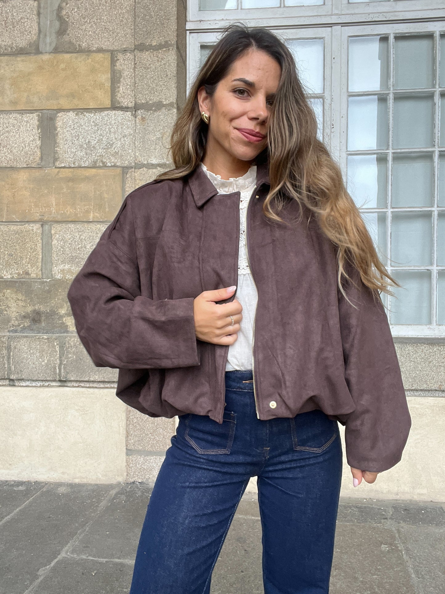Veste effet suédine Léonie chocolat