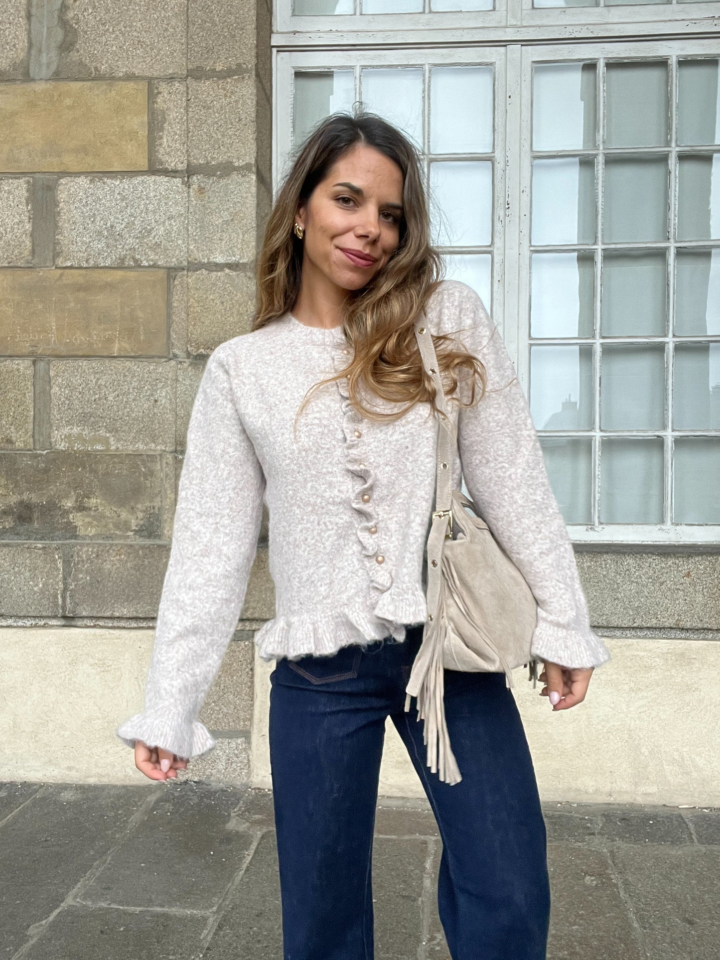 Grand sac à main en cuir Jodie beige
