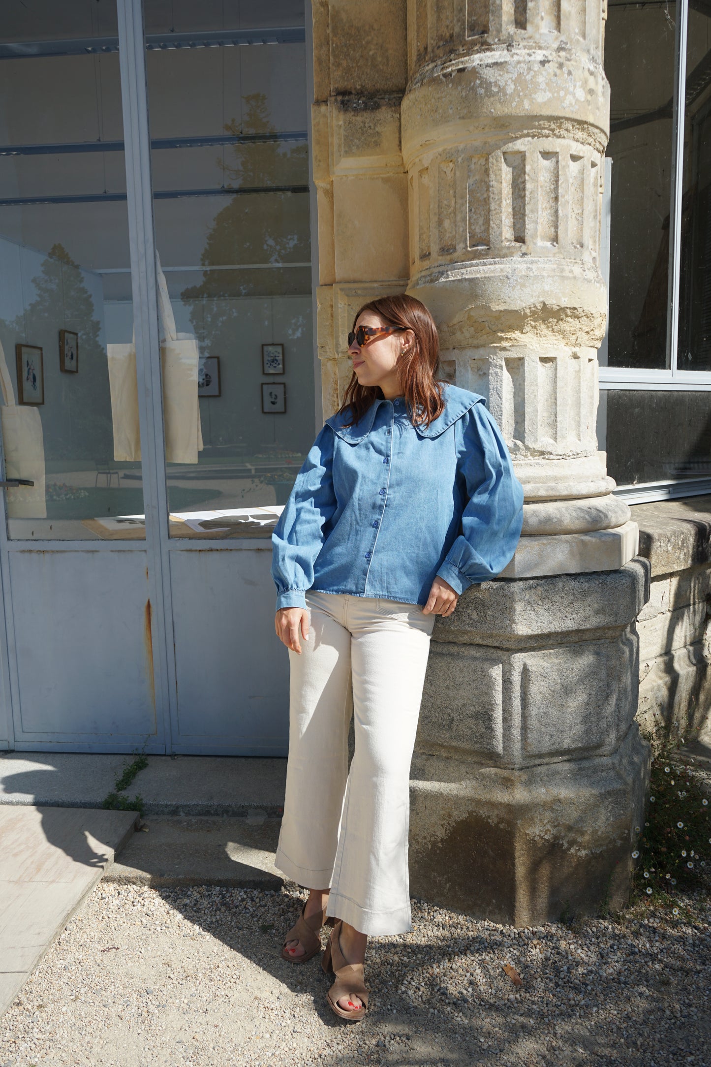 Blouse à col large denim clair Billie