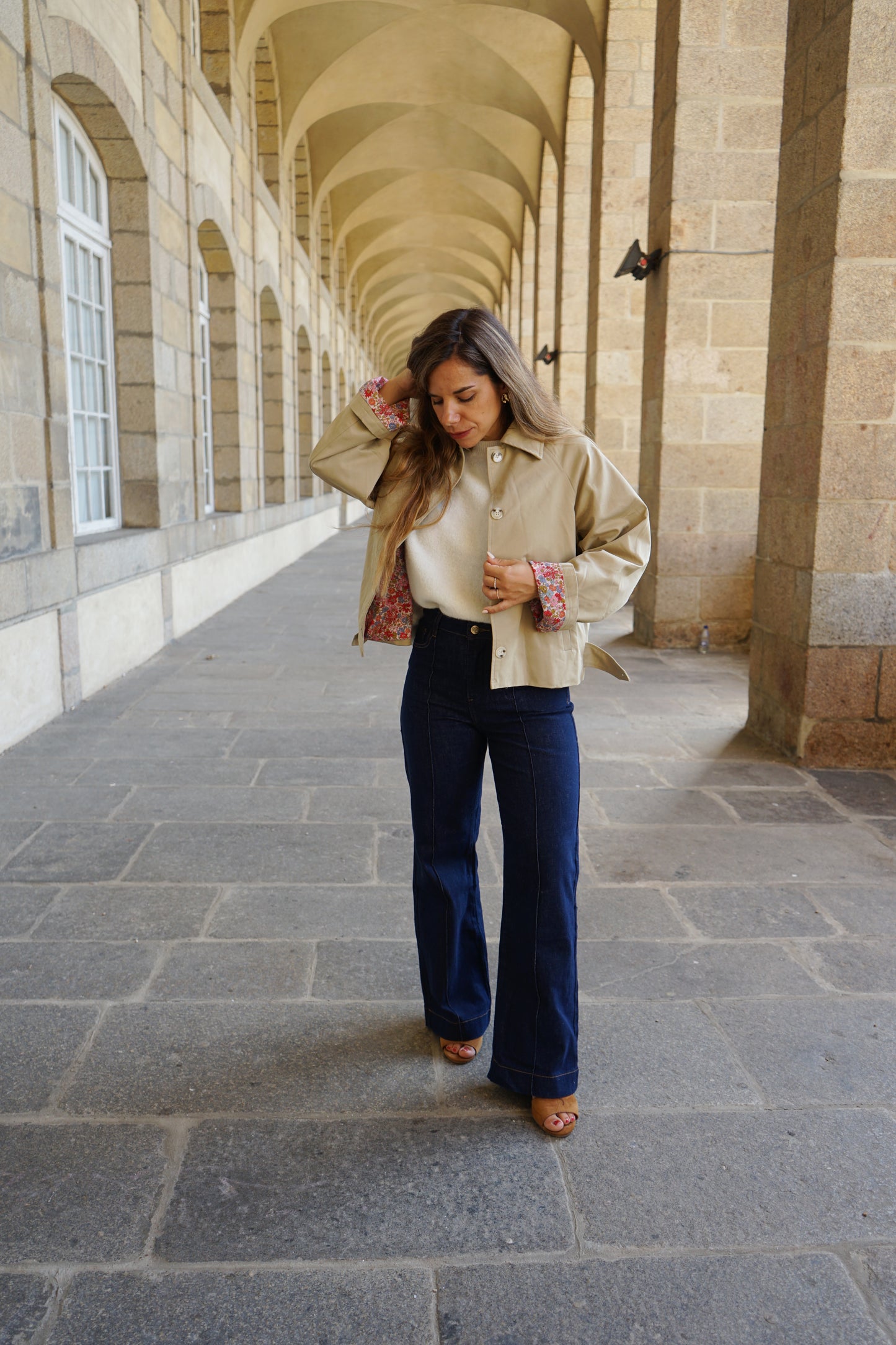 Veste trench liberty en coton beige Edith