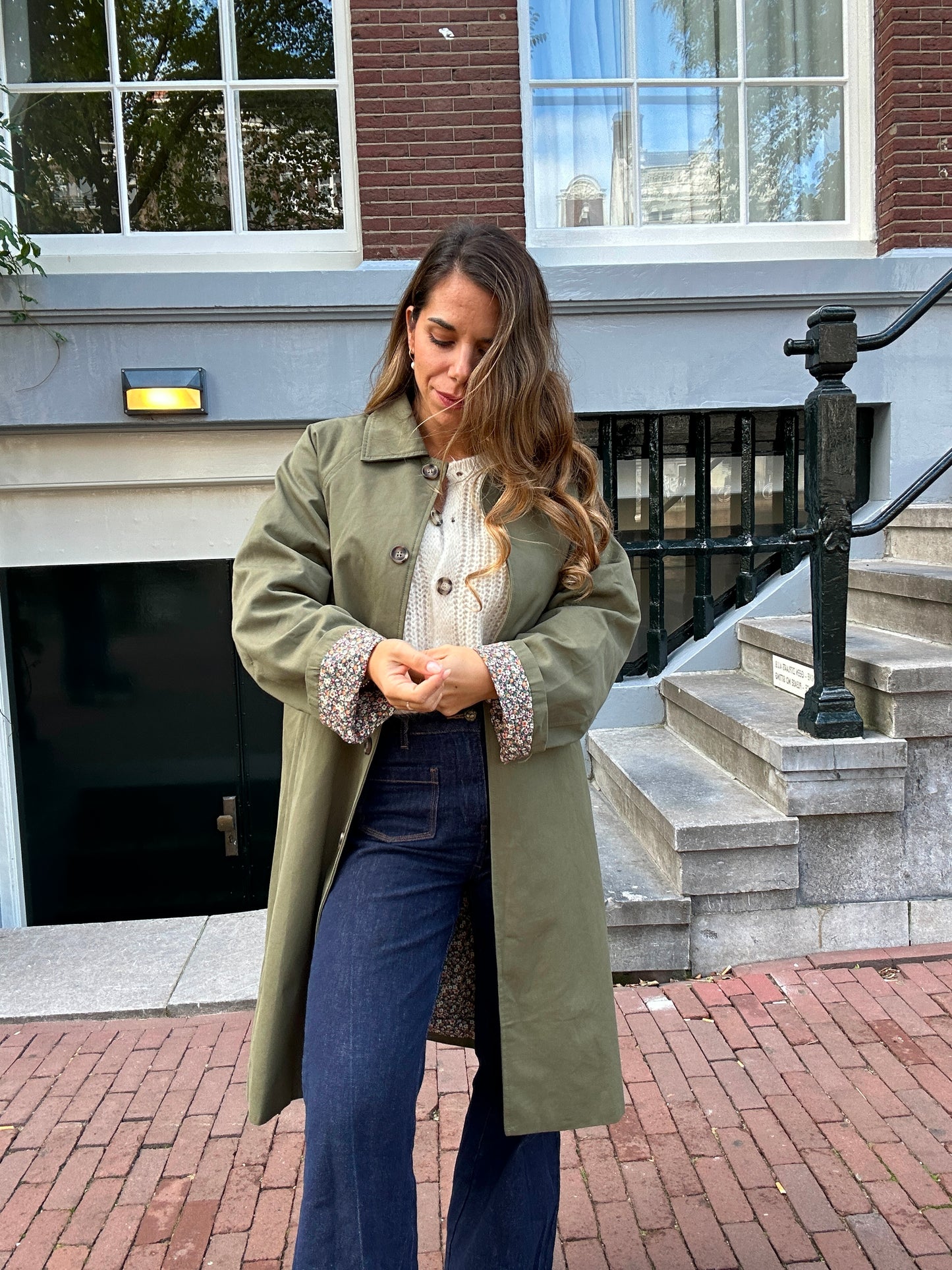 Trench long Émile en coton Liberty kaki