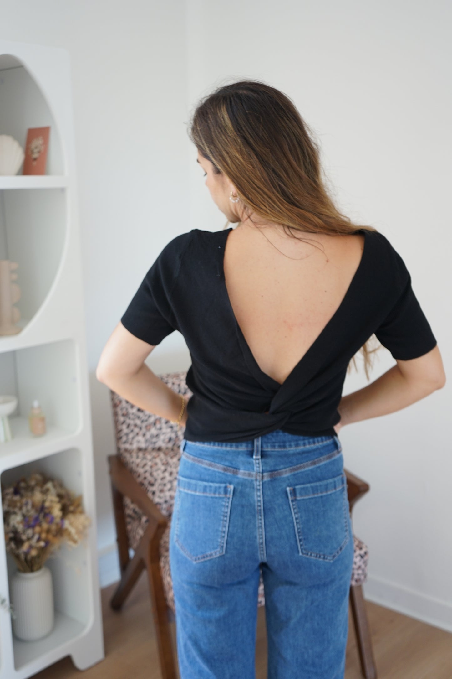 Top Aimée dos nu en maille noir