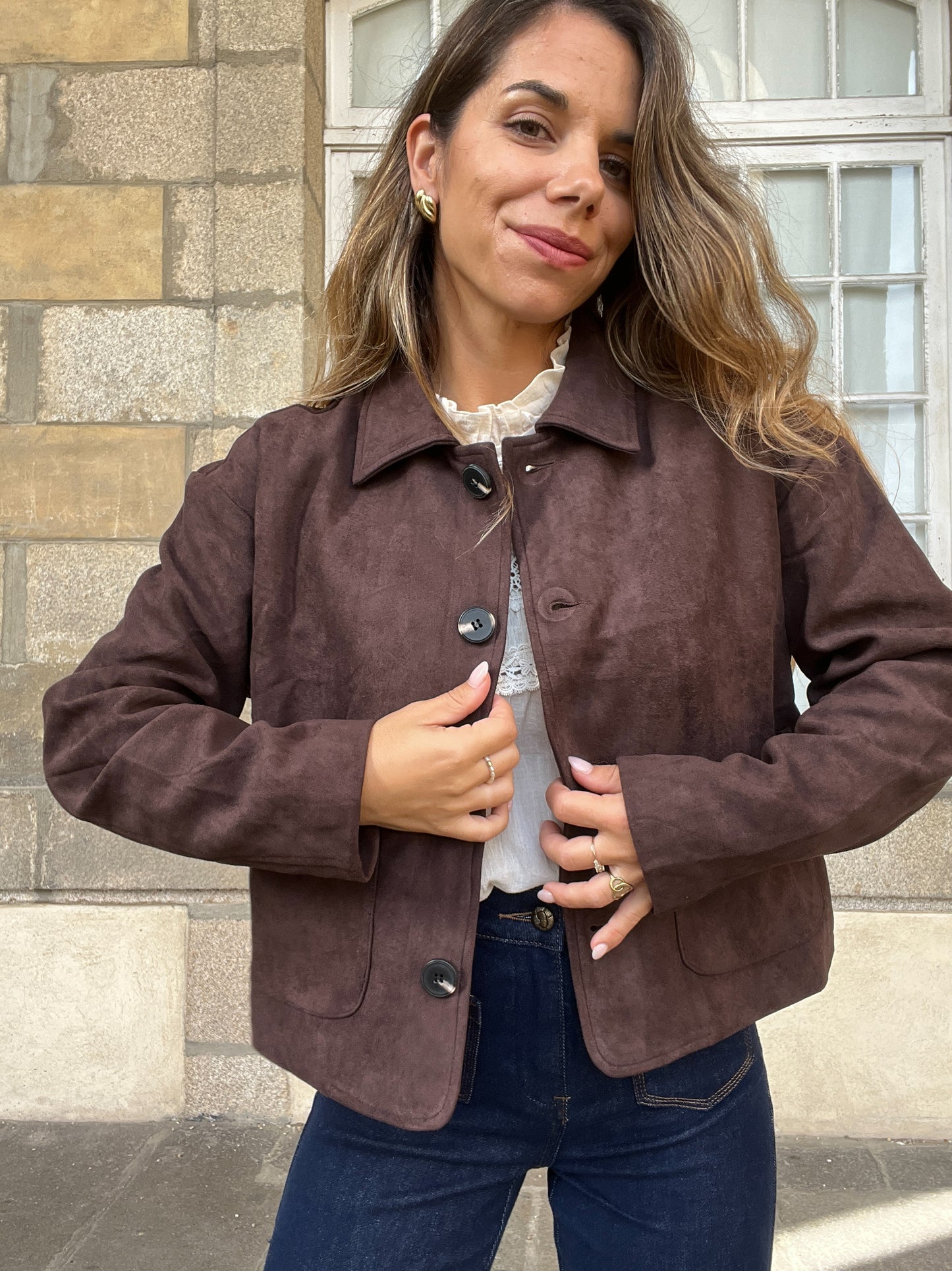 Veste effet suédine Thelma chocolat