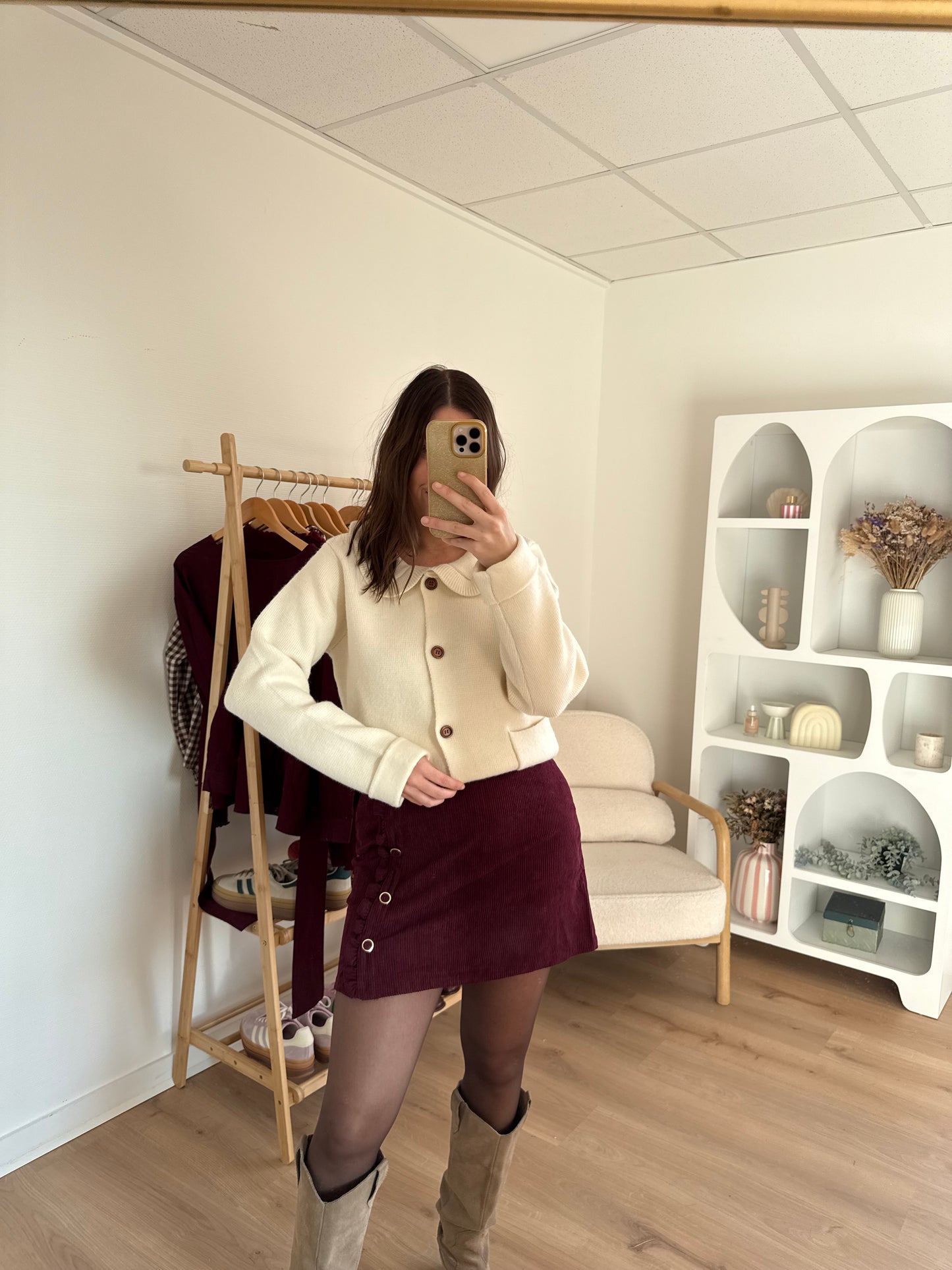 Jupe en velours Louisa bordeaux