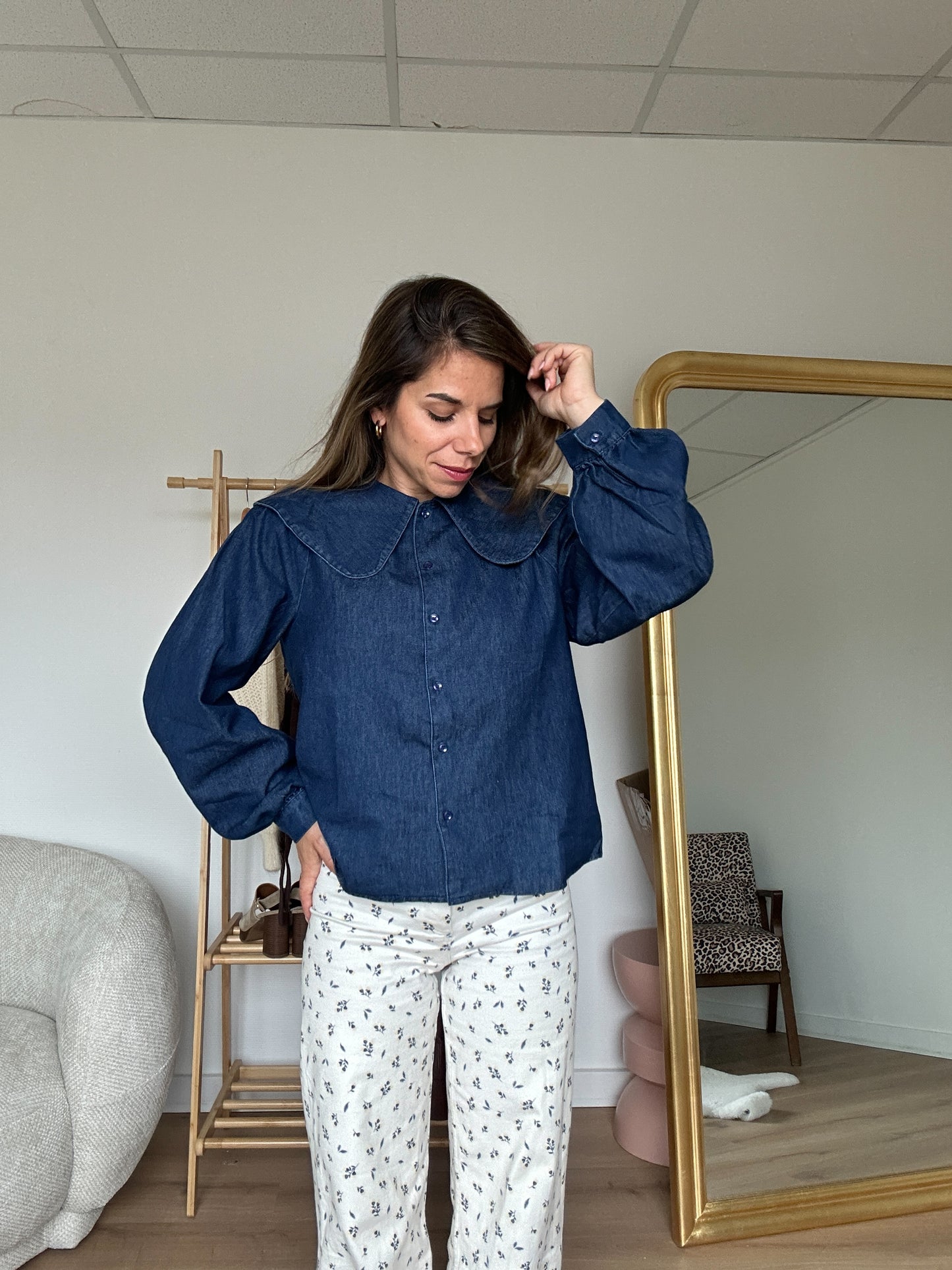 Blouse à col large denim Billie