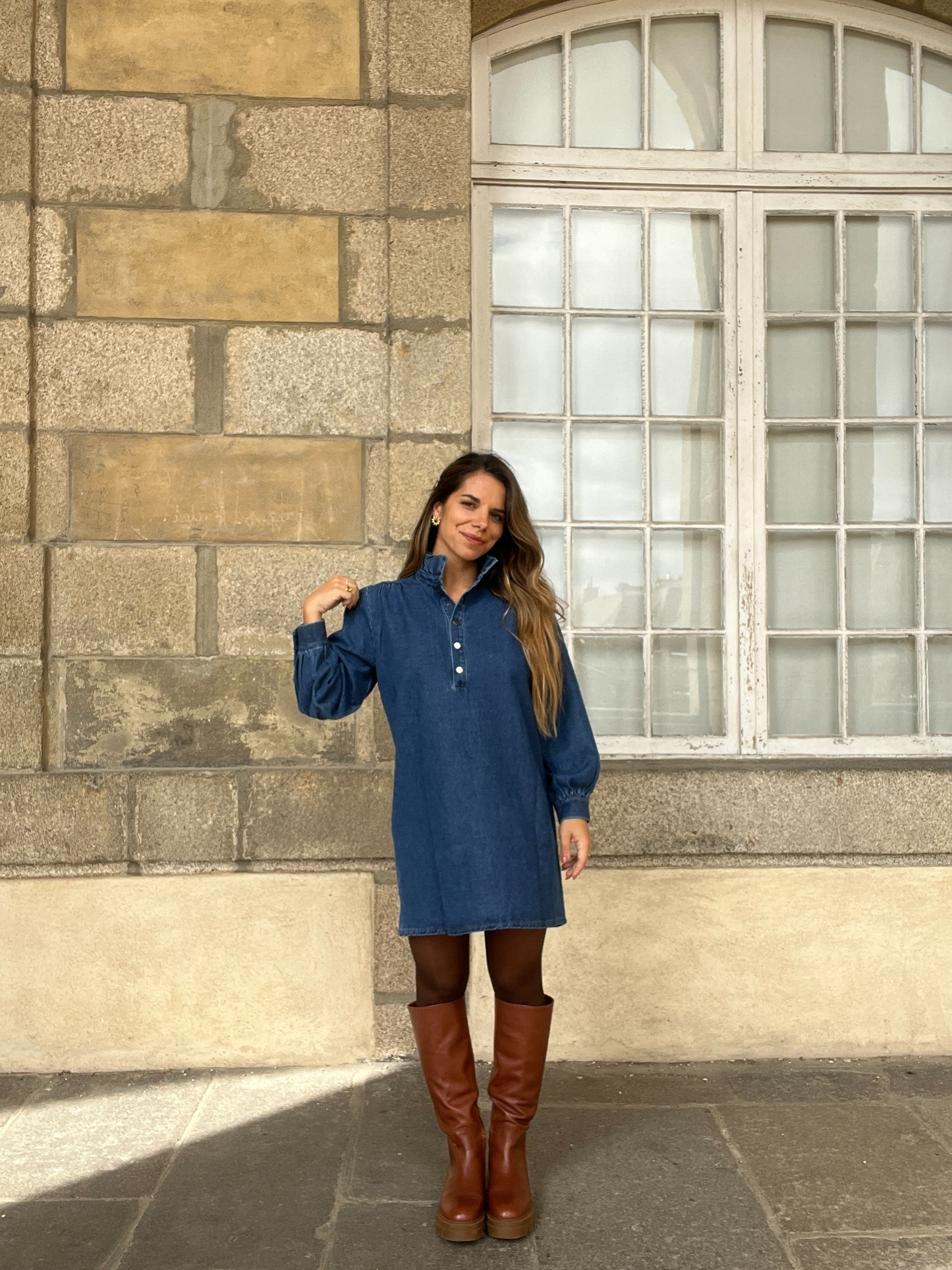 Robe en Jean Céleste à manches longues