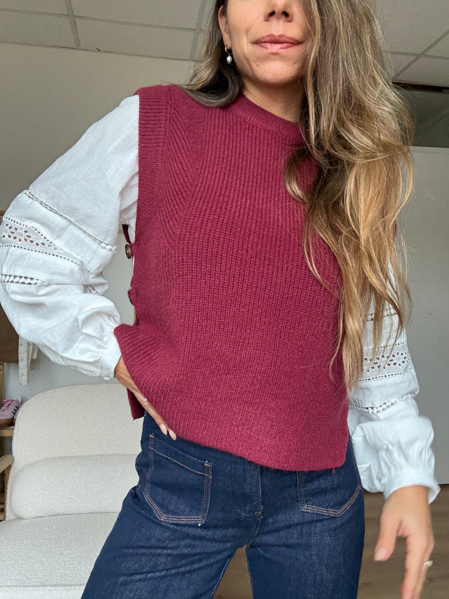 Pull sans manches Isaure Bordeaux