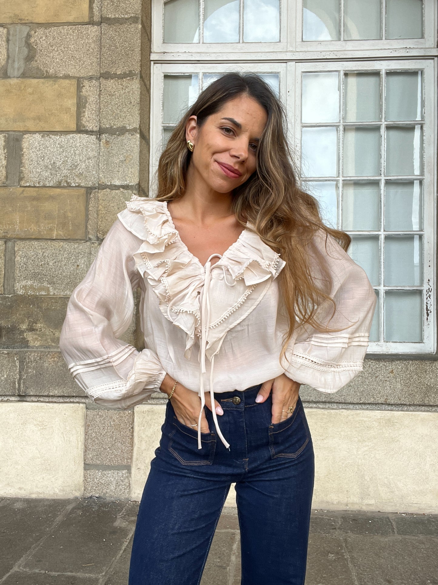 Blouse bohème volantée beige Hazel