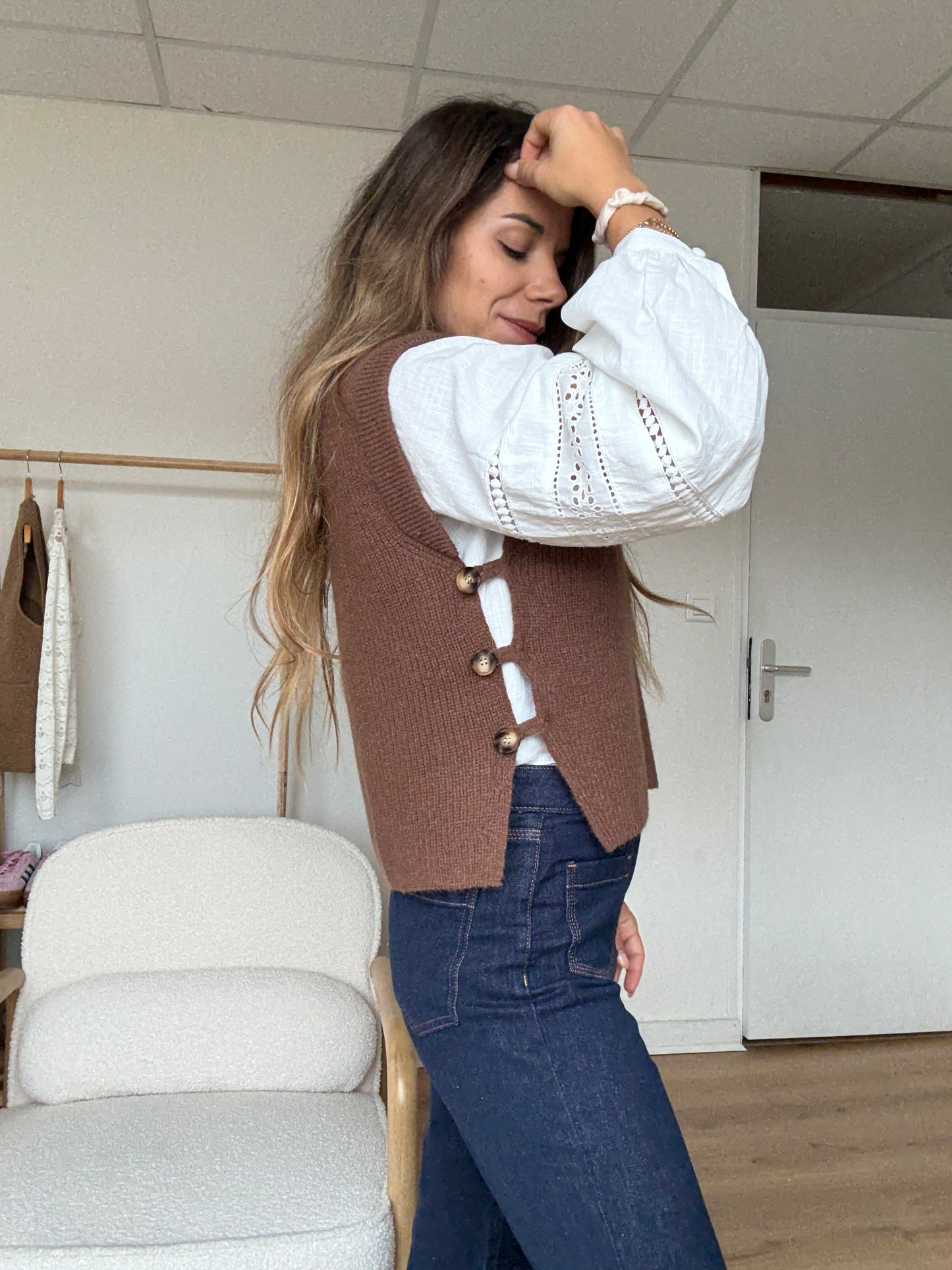 Pull sans manches Isaure marron