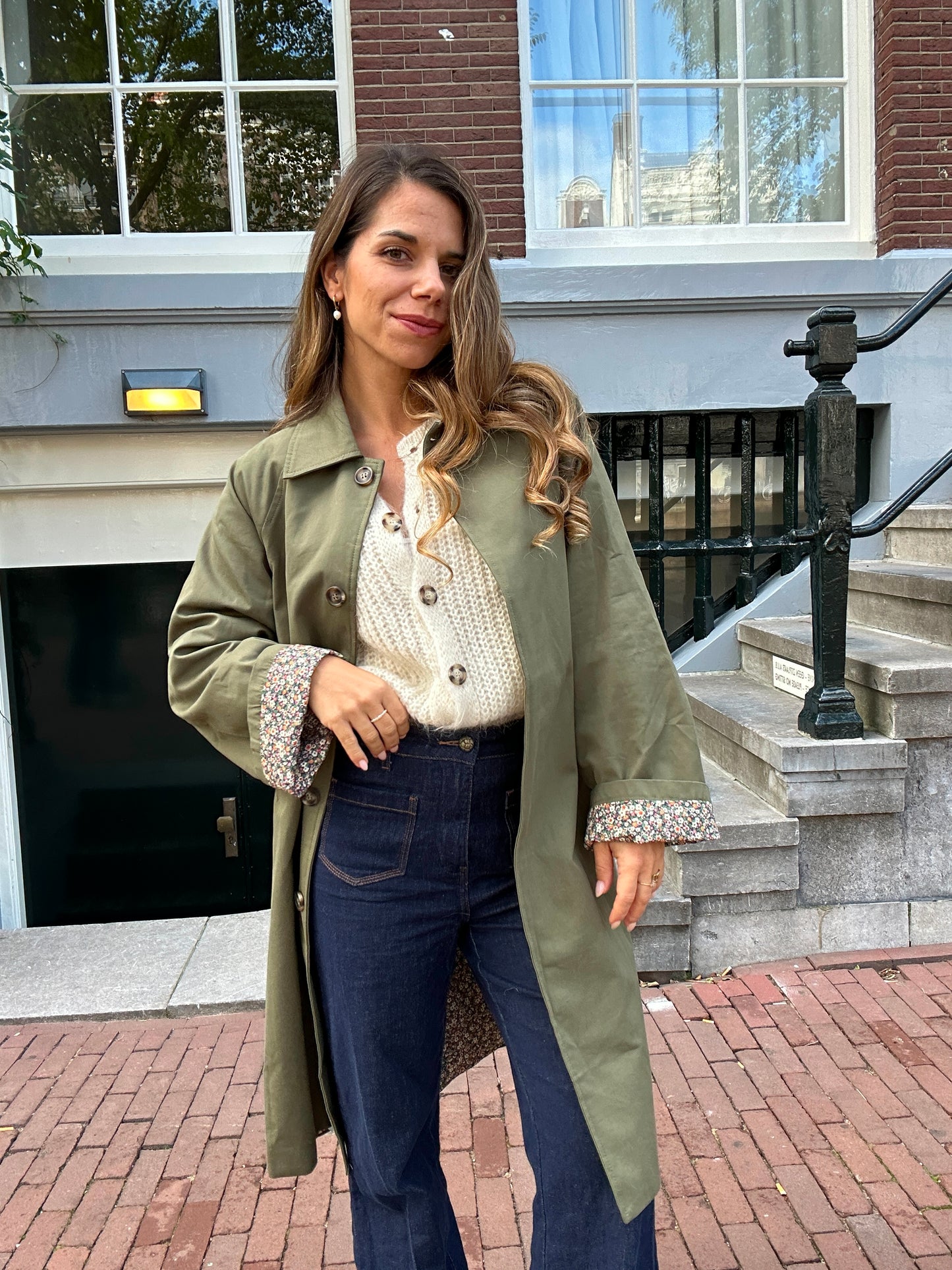 Trench long Émile en coton Liberty kaki