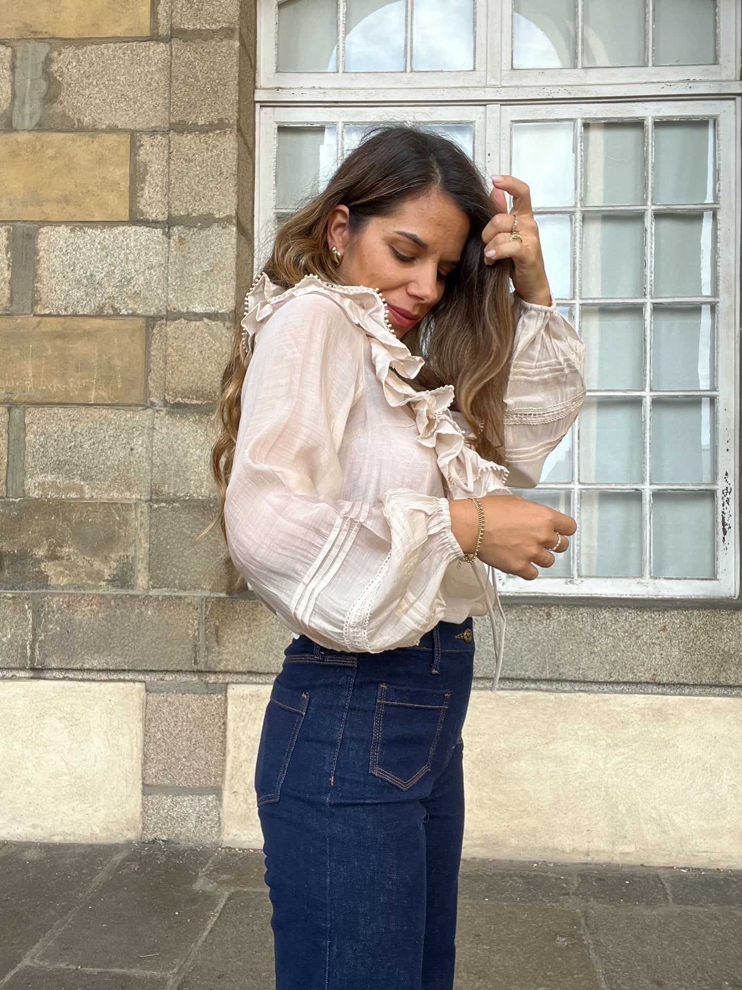 Blouse bohème volantée beige Hazel