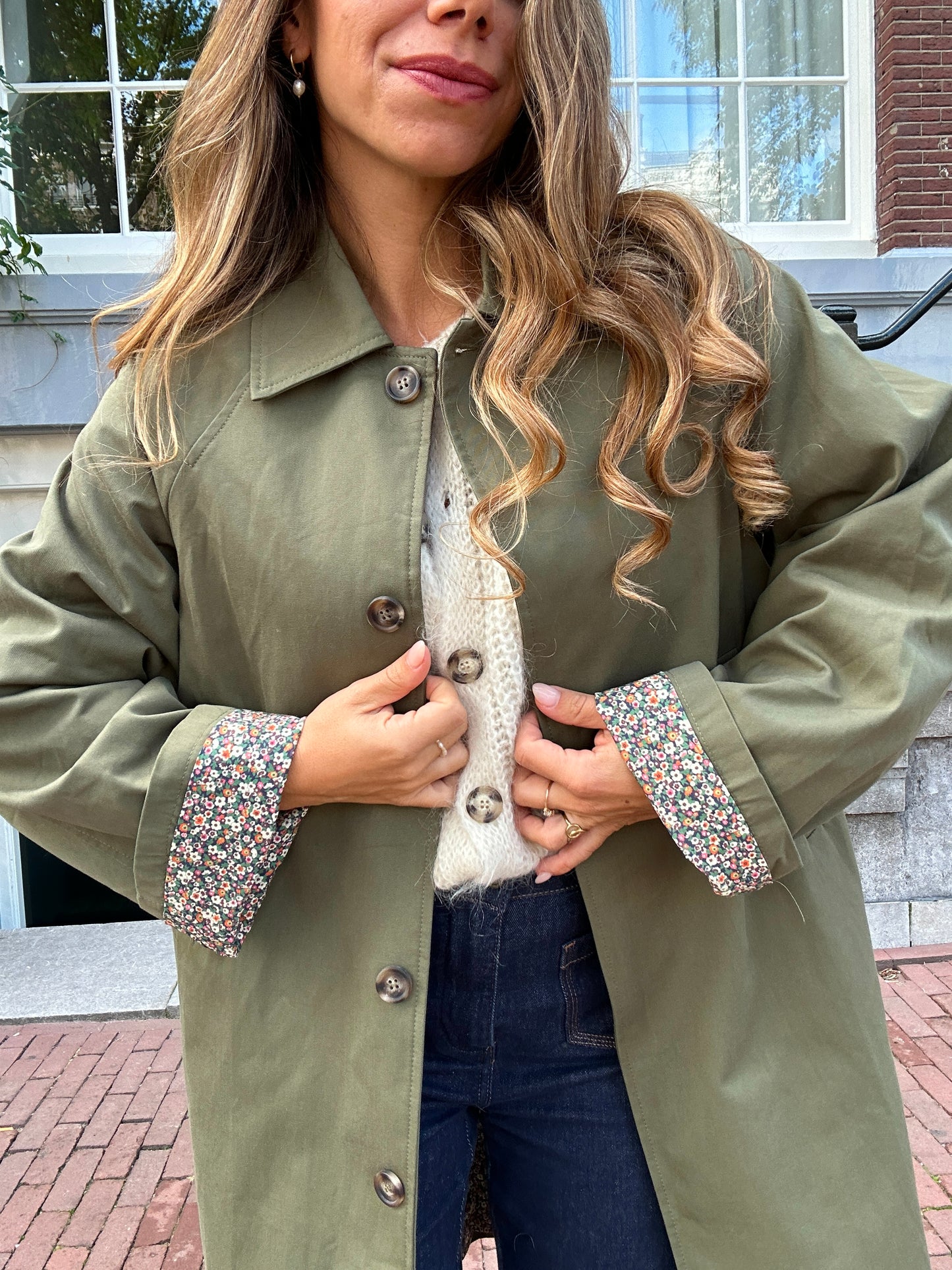 Trench long Émile en coton Liberty kaki