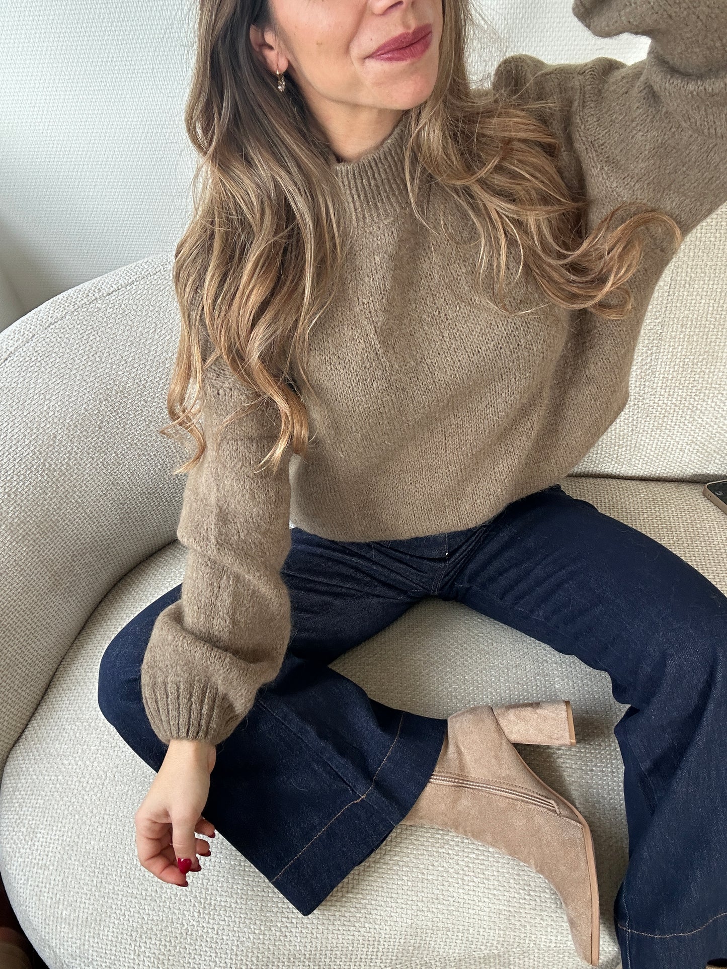 Pull en maille à col rond Hortense taupe