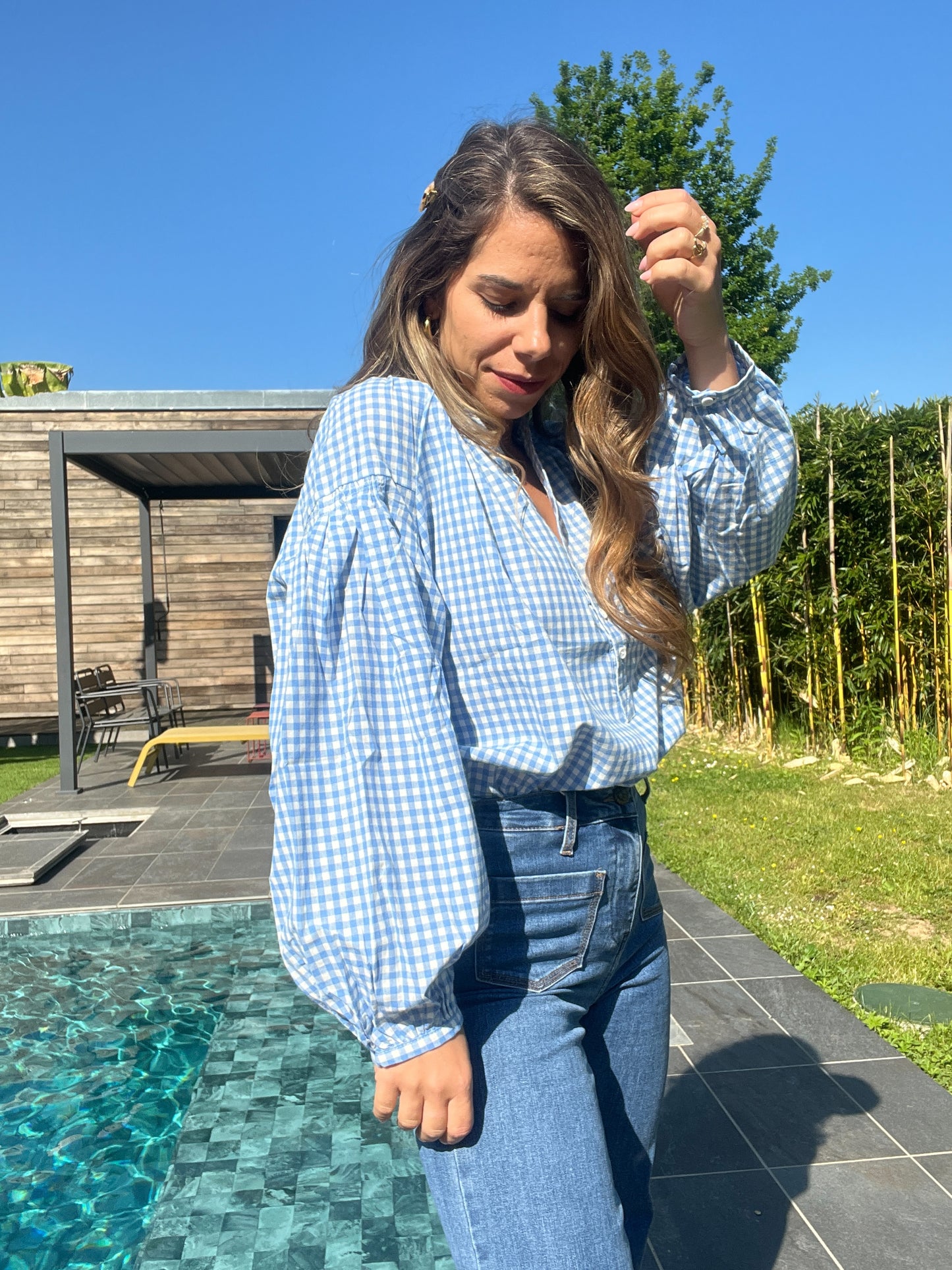Blouse vichy bleu ciel Clothilde