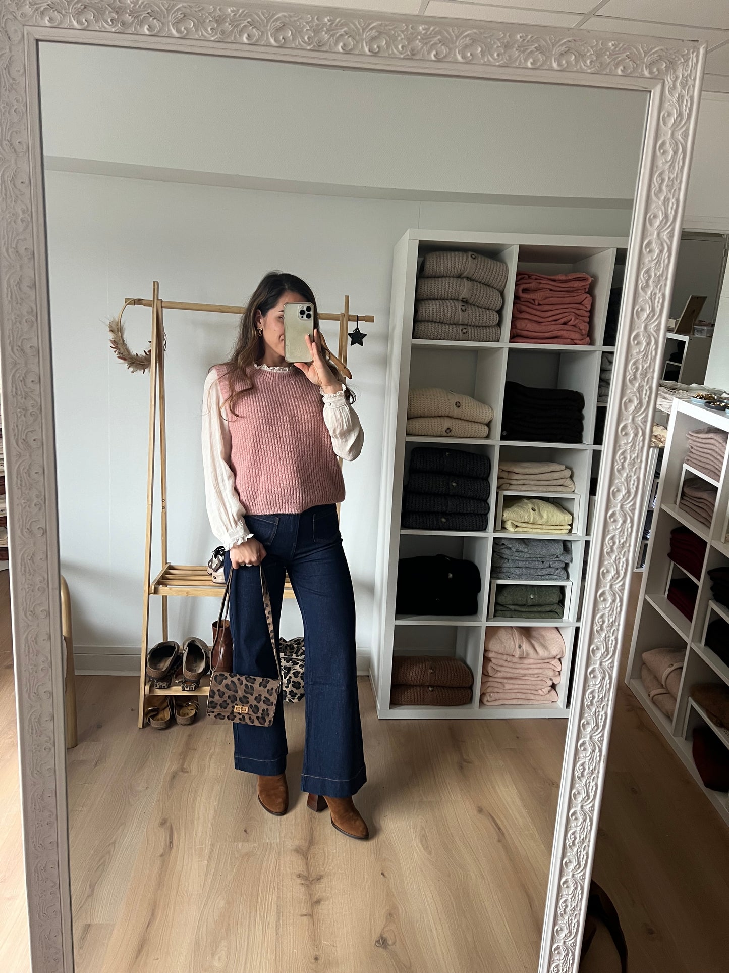 Pull sans manches rose chiné Adèle