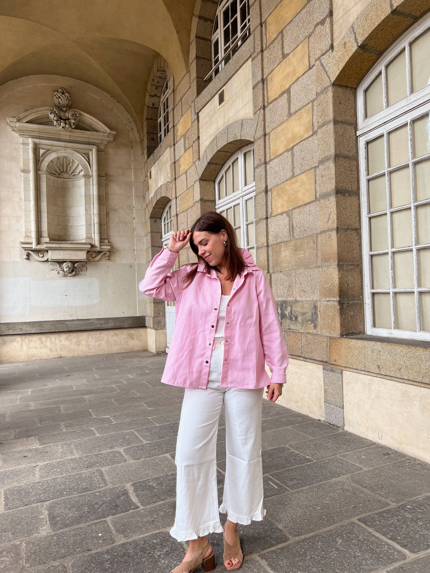 Veste en jean Céleste à rayures roses