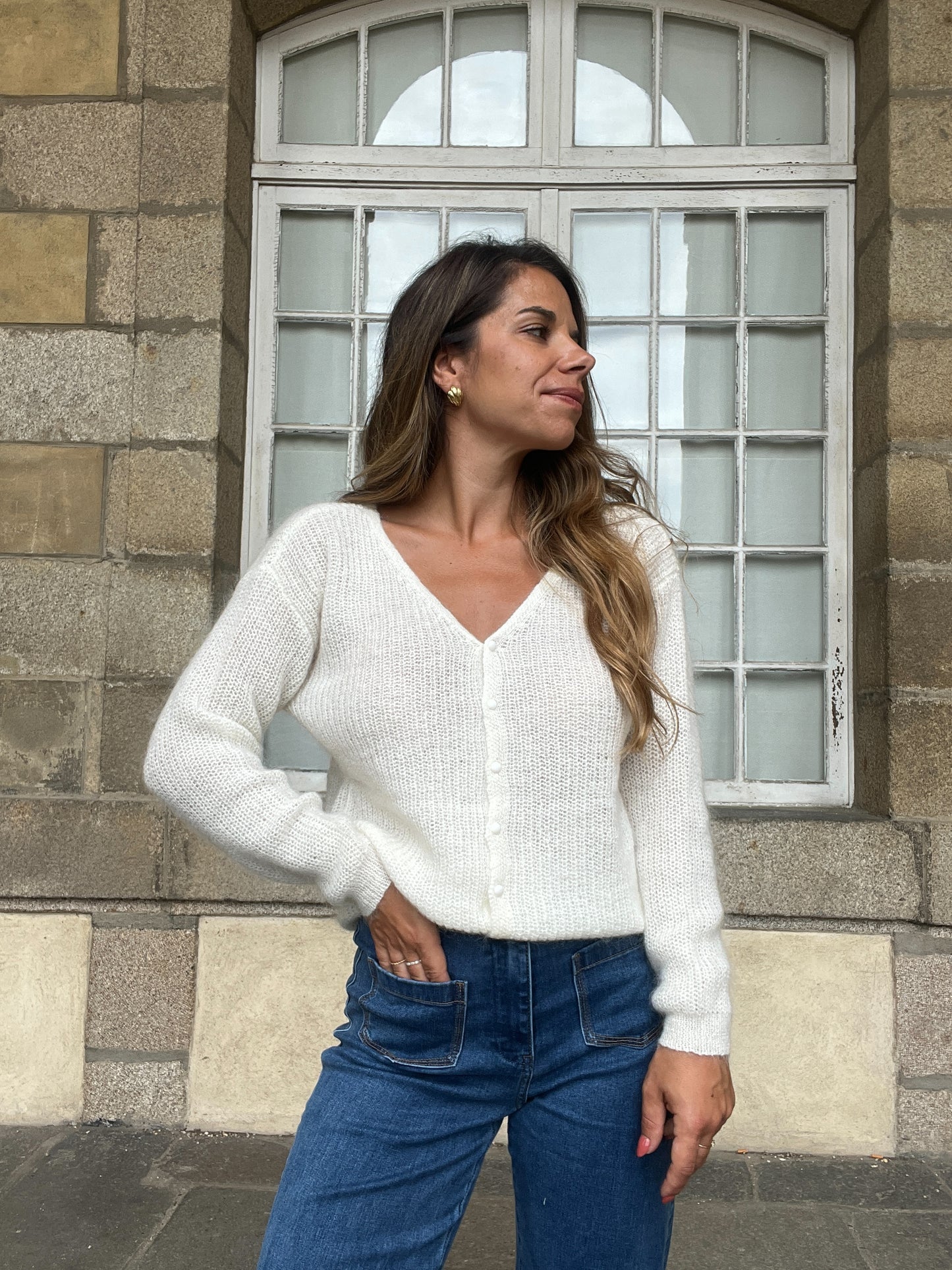 Cardigan en laine blanc Alice