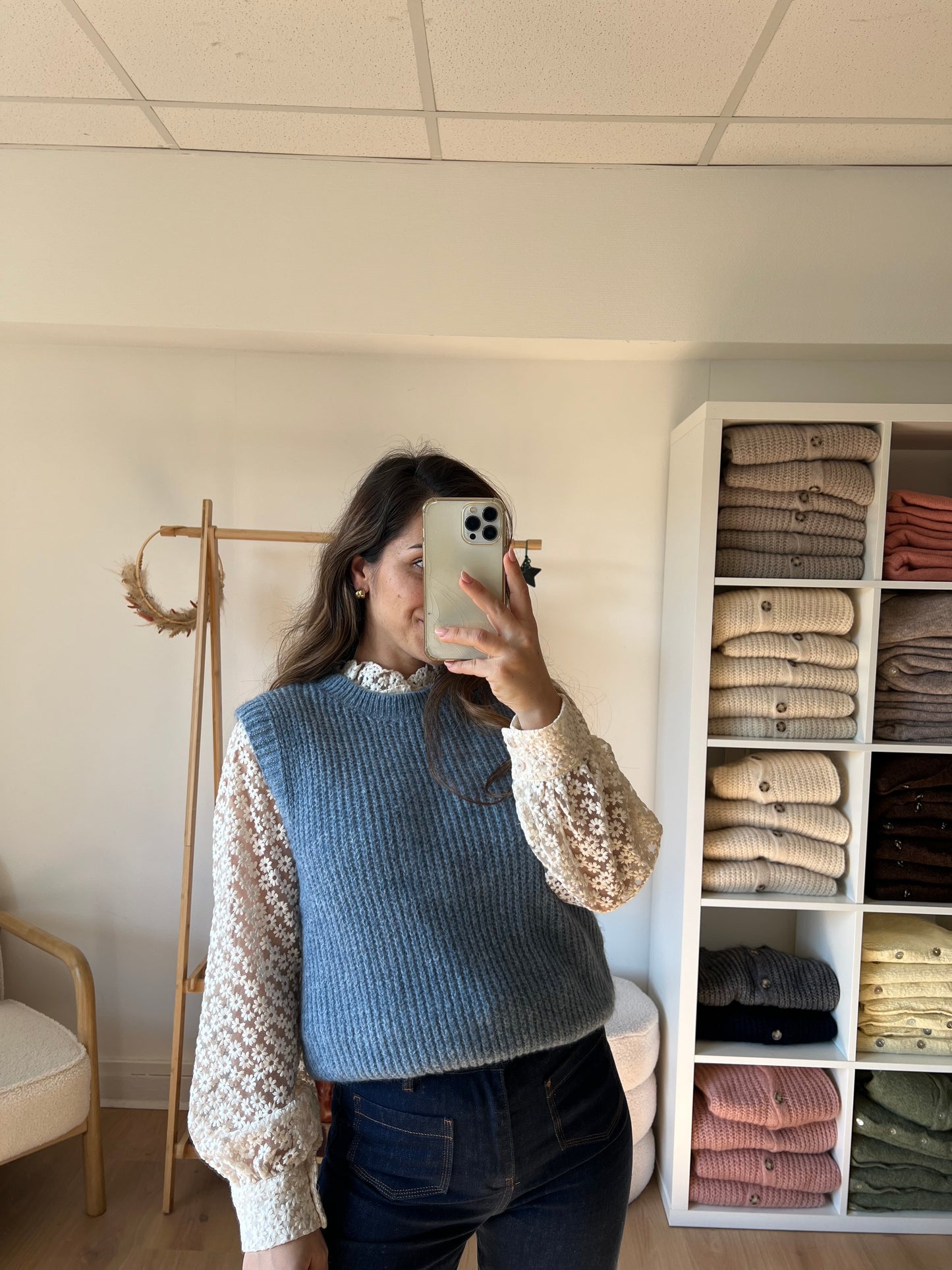 Pull sans manches bleu jean Adèle
