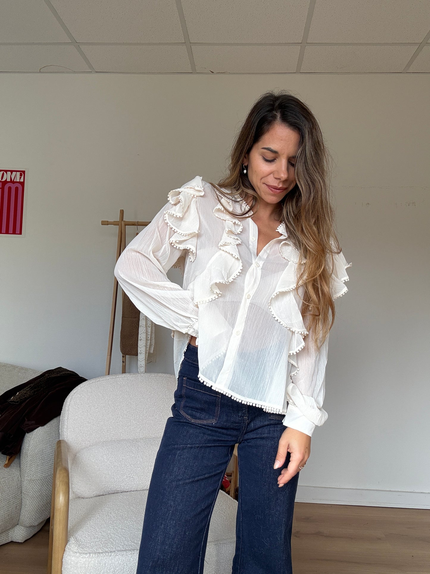 Blouse à volants Mia écrue