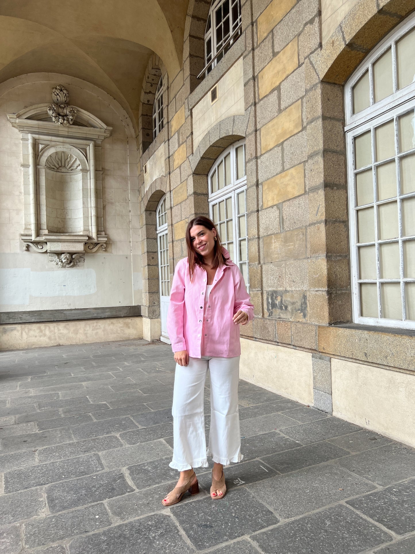 Veste en jean Céleste à rayures roses