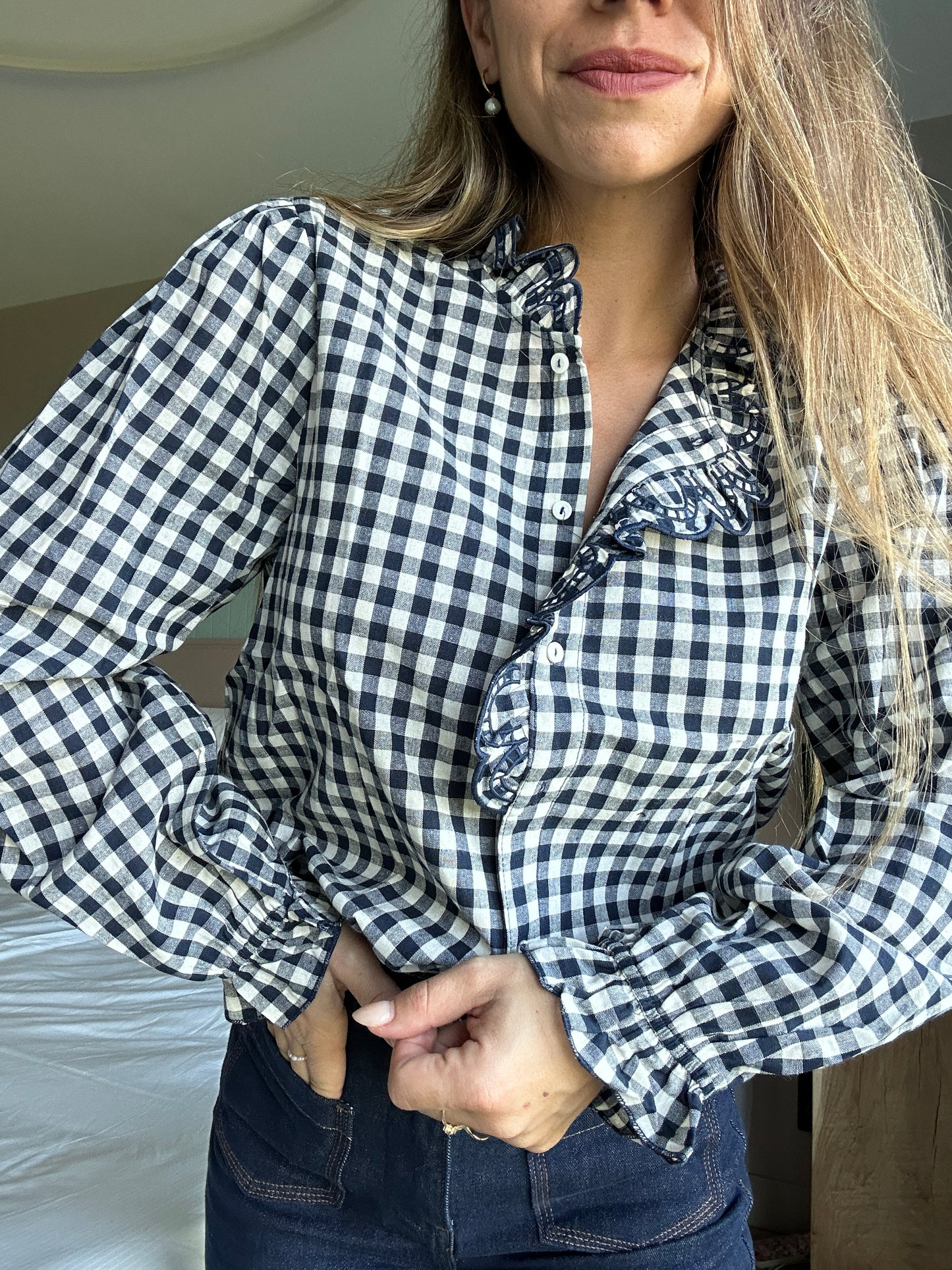 Blouse vichy bleu marine Léonor
