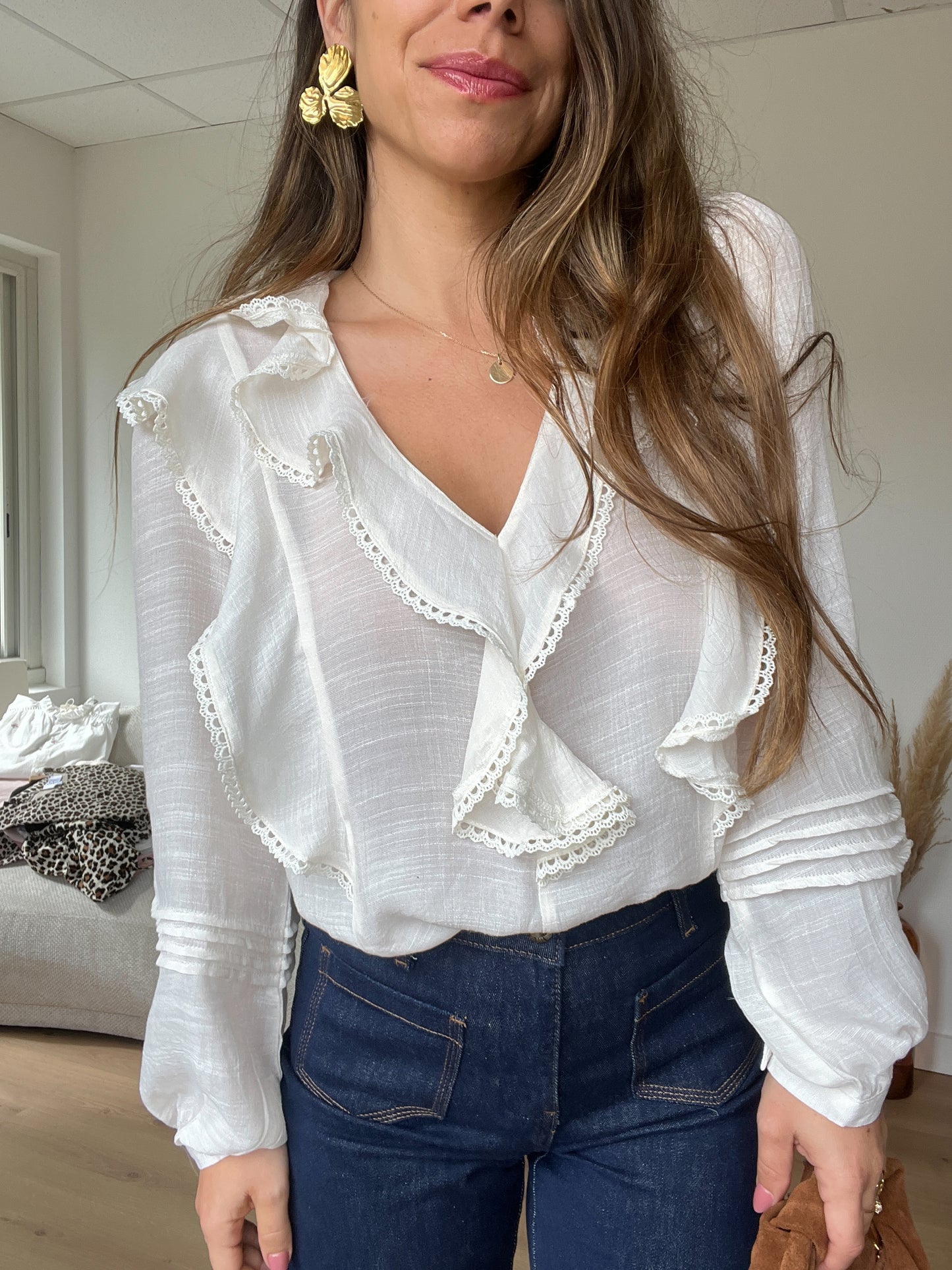 Blouse à volants June ivoire