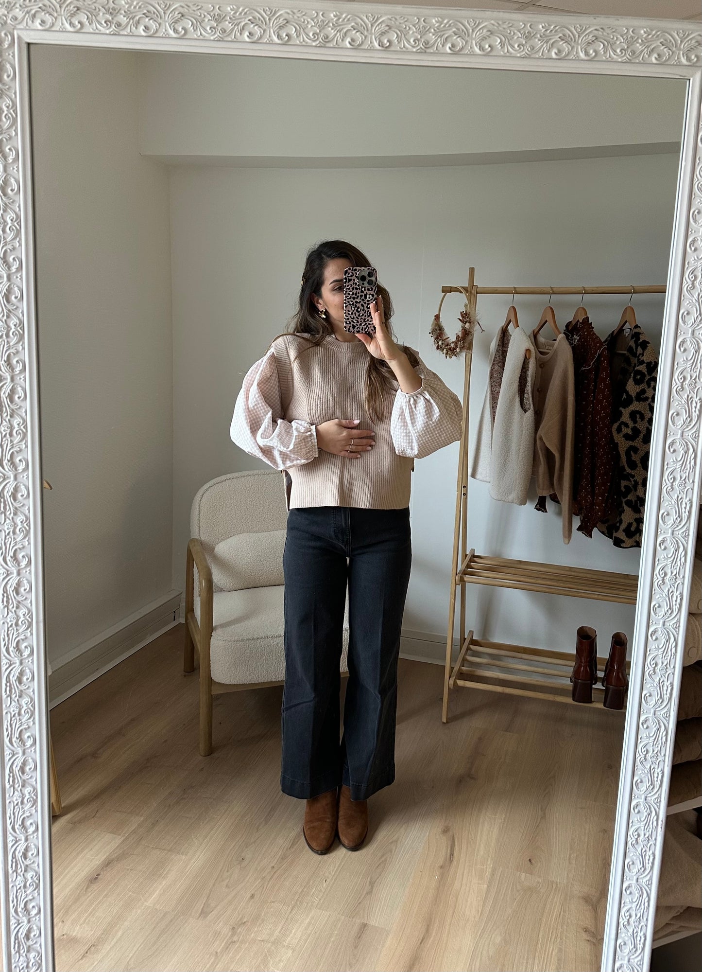 Blouse vichy beige rosée Clothilde