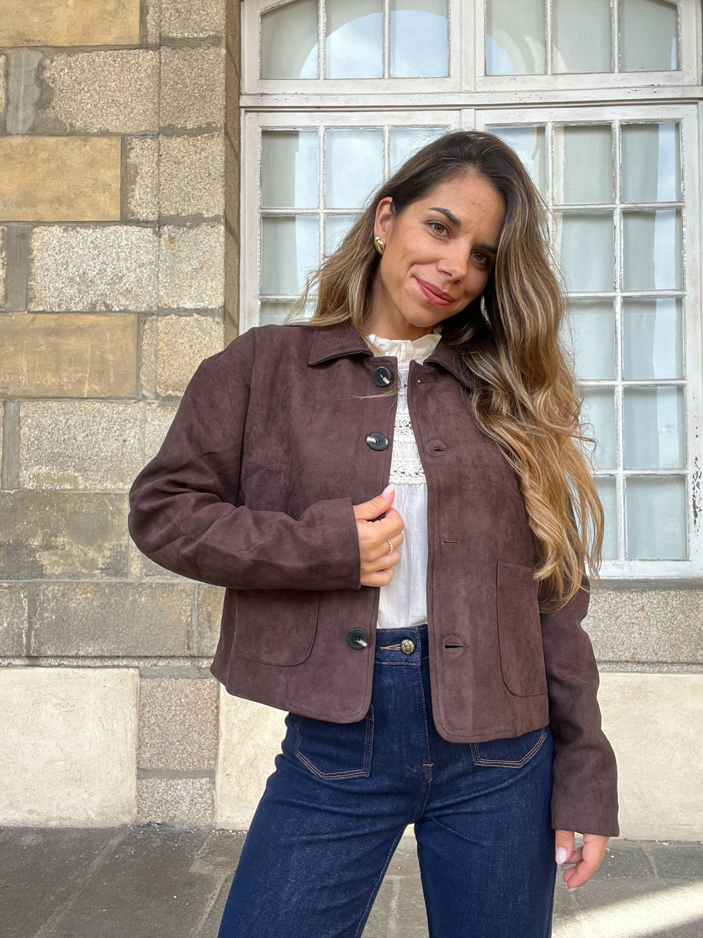 Veste effet suédine Thelma chocolat