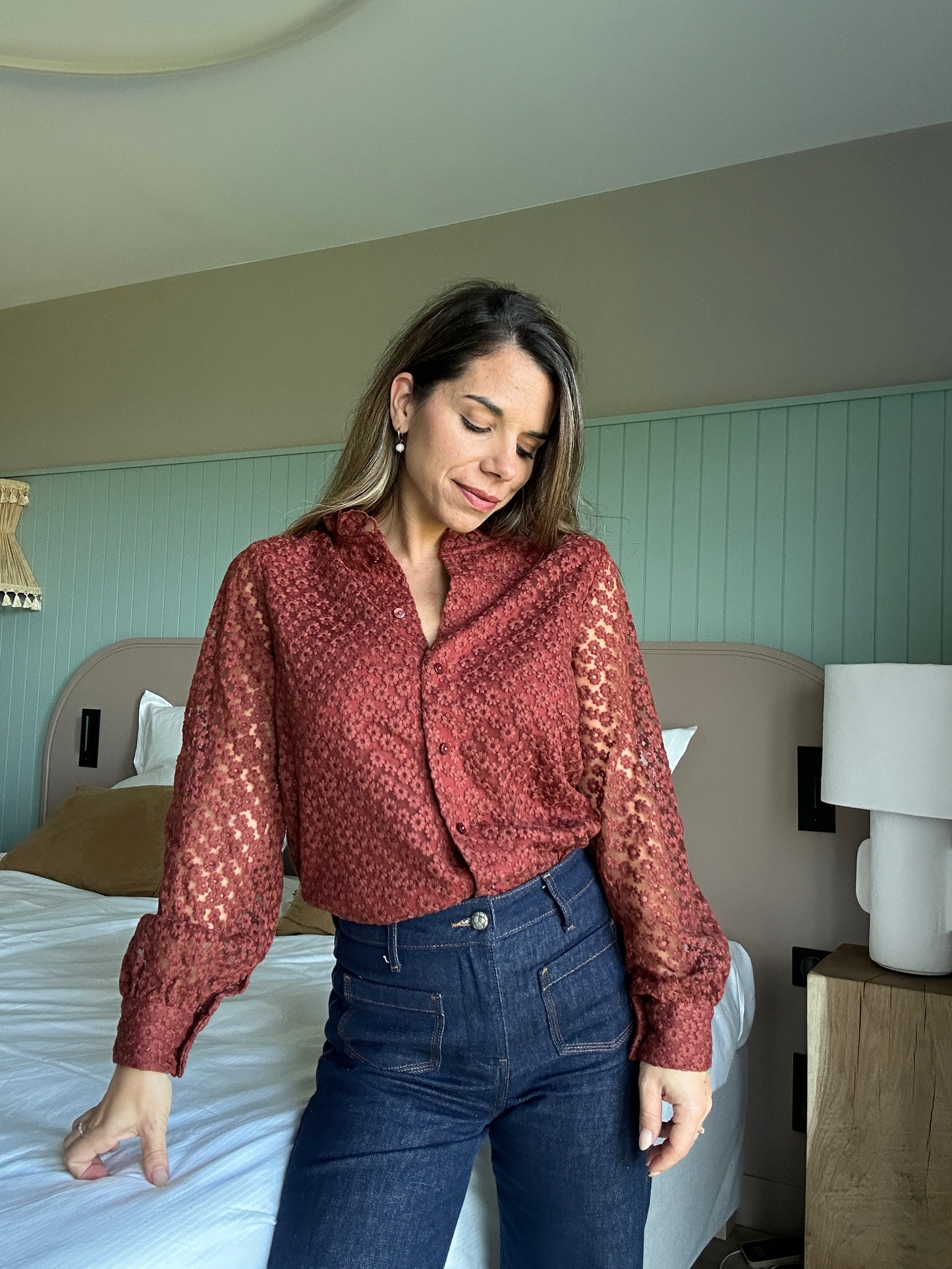 Blouse brodée Isaure terracotta