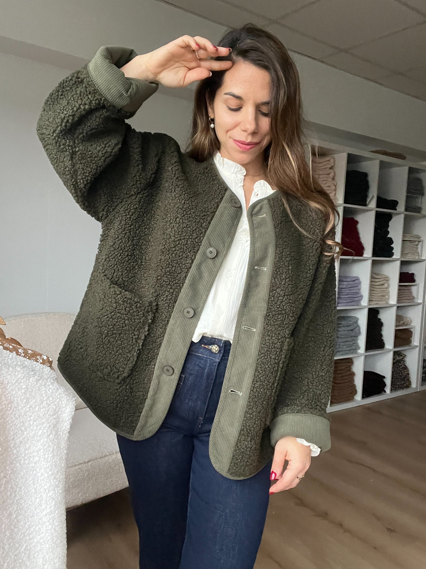 Veste moumoute kaki Elsa