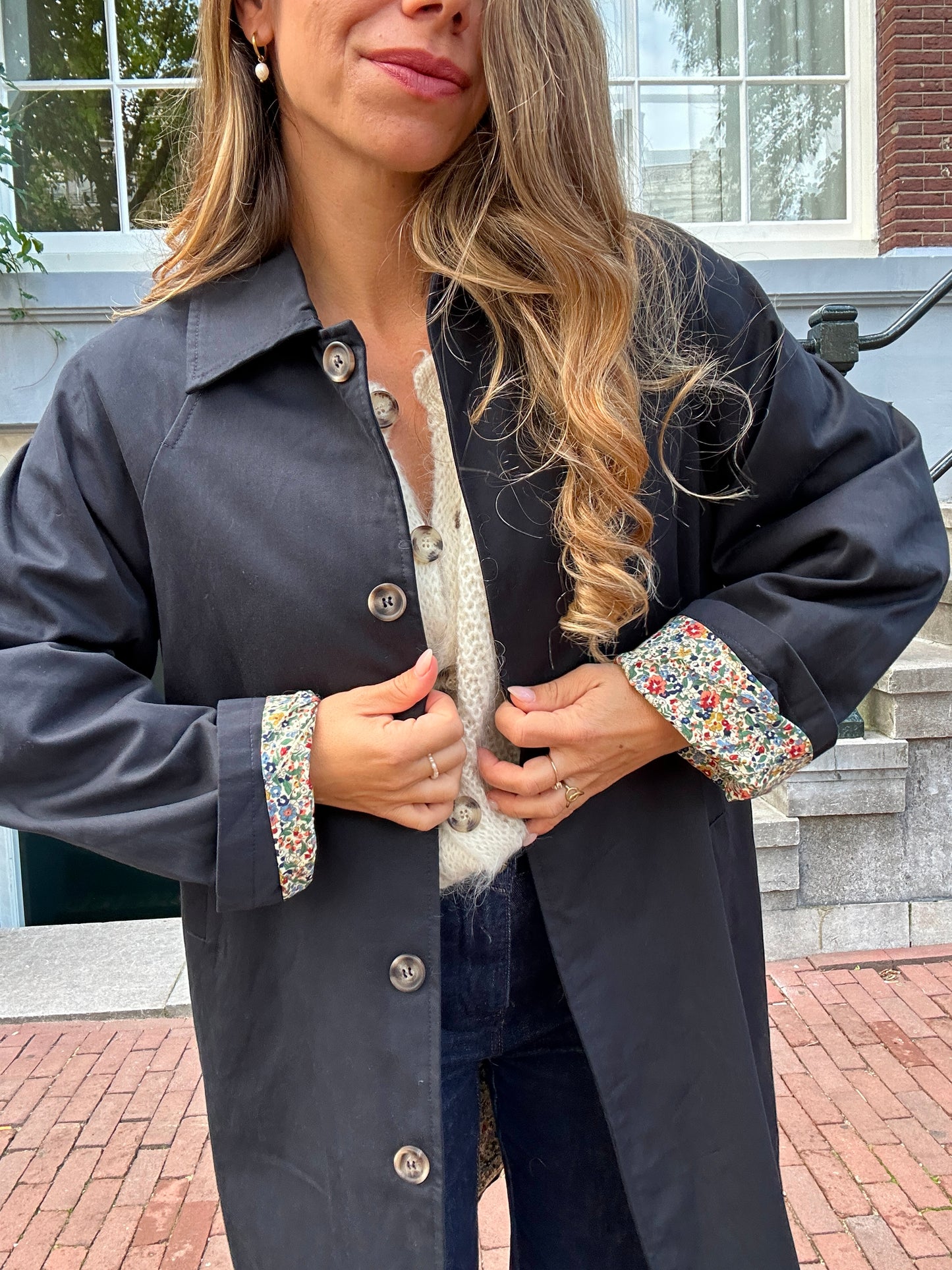 Trench long Émile en coton Liberty bleu marine