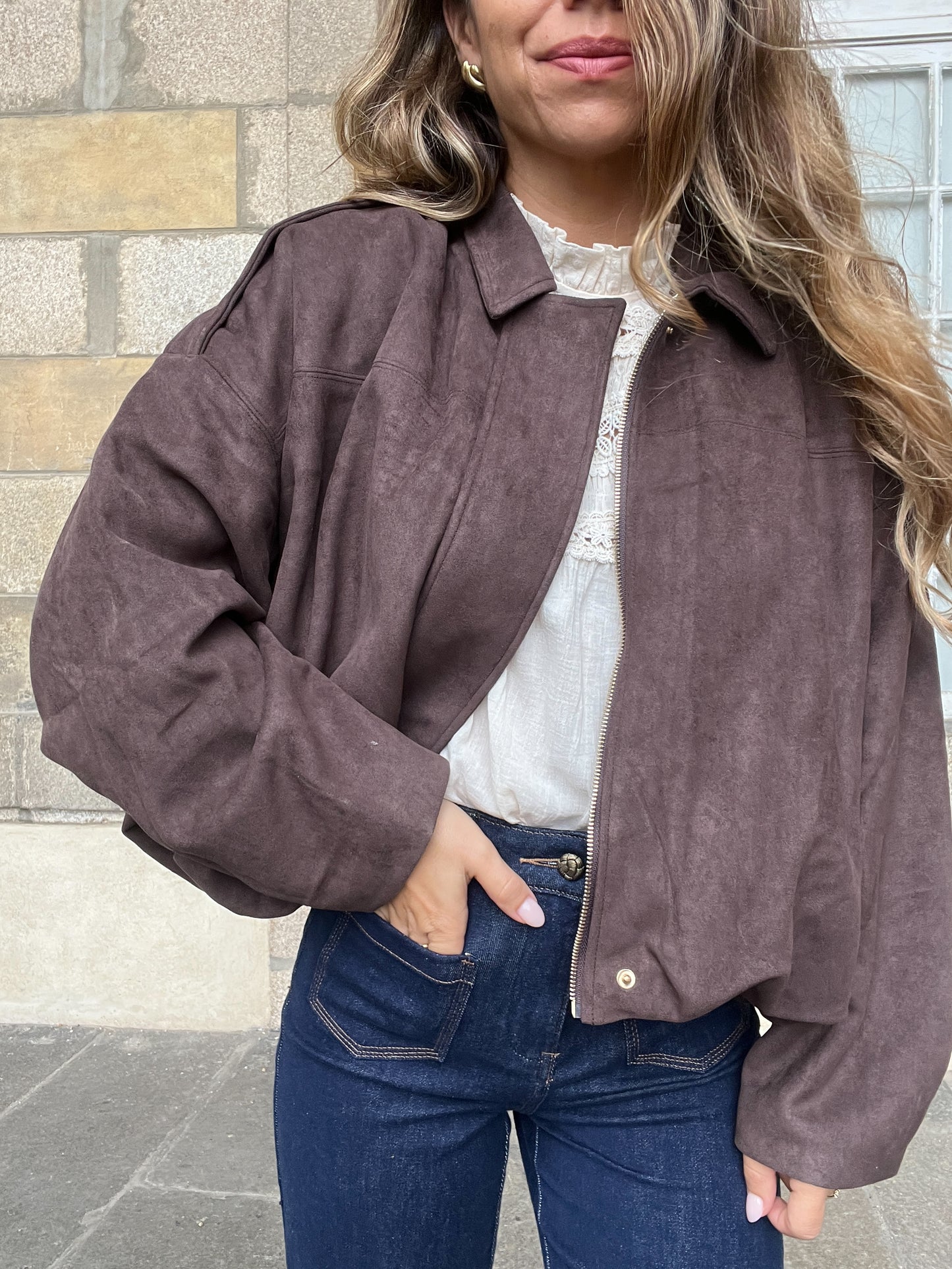 Veste effet suédine Léonie chocolat