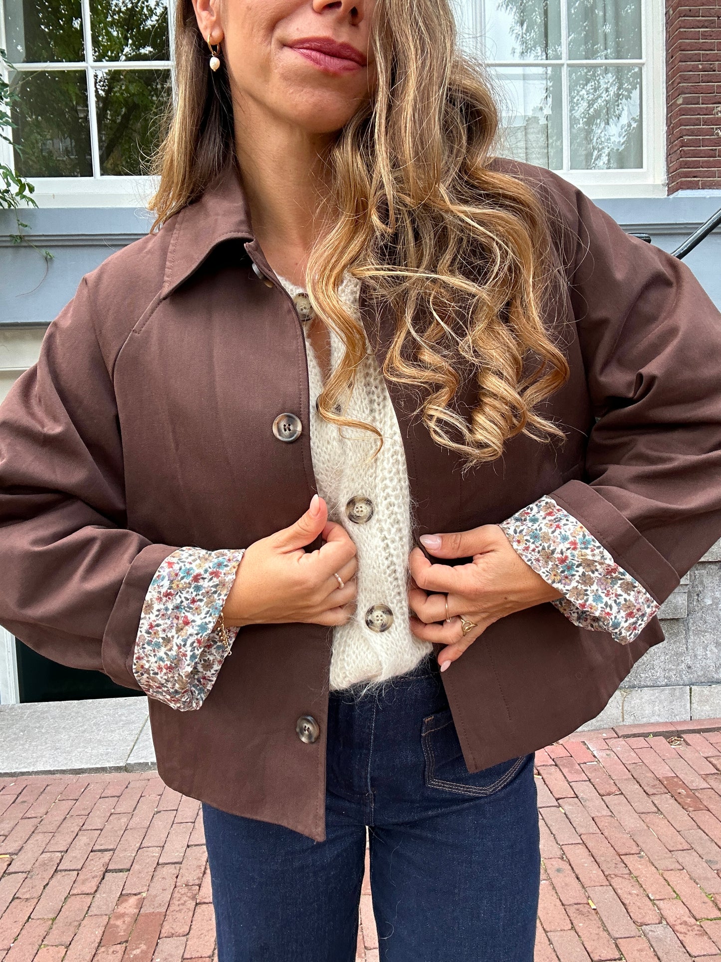 Veste trench Edith en coton Liberty marron
