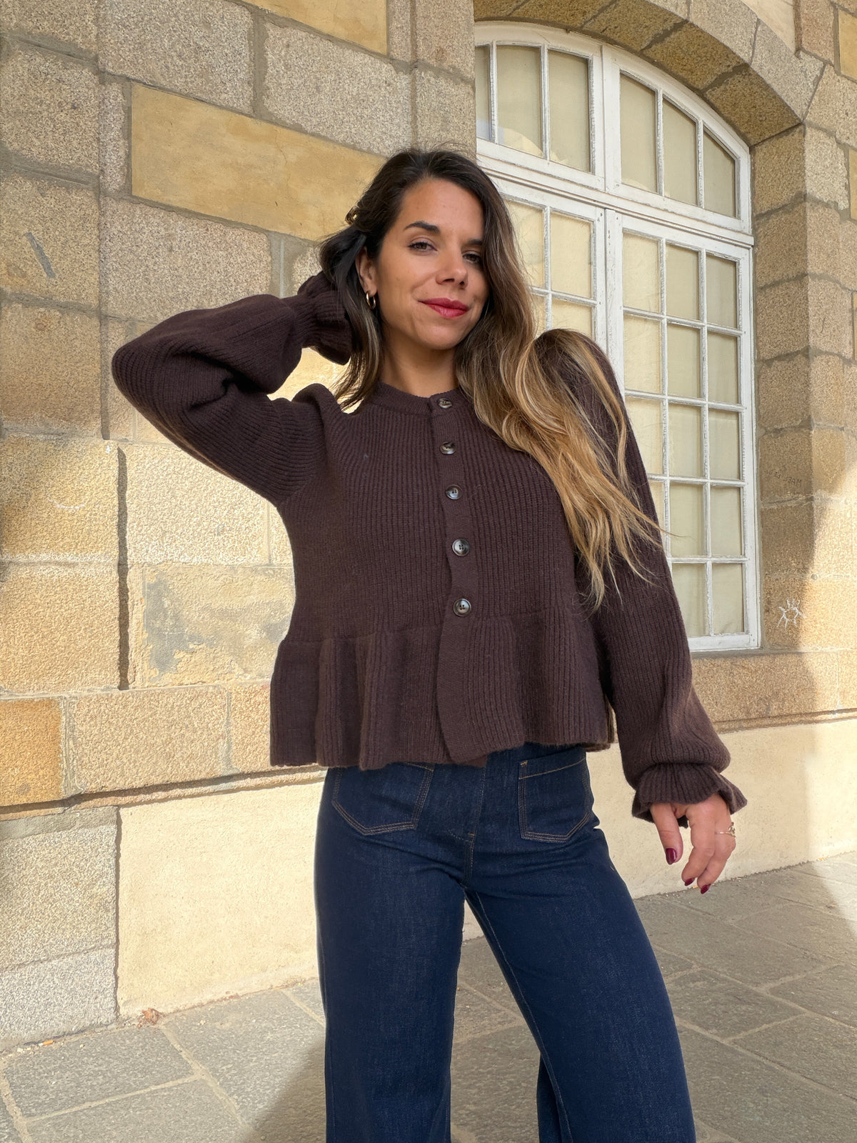 Cardigan péplum Oriane chocolat