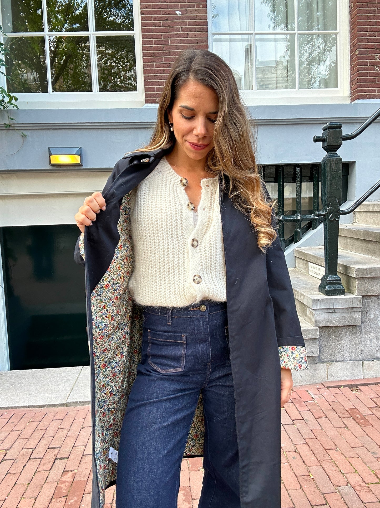 Trench long Émile en coton Liberty bleu marine