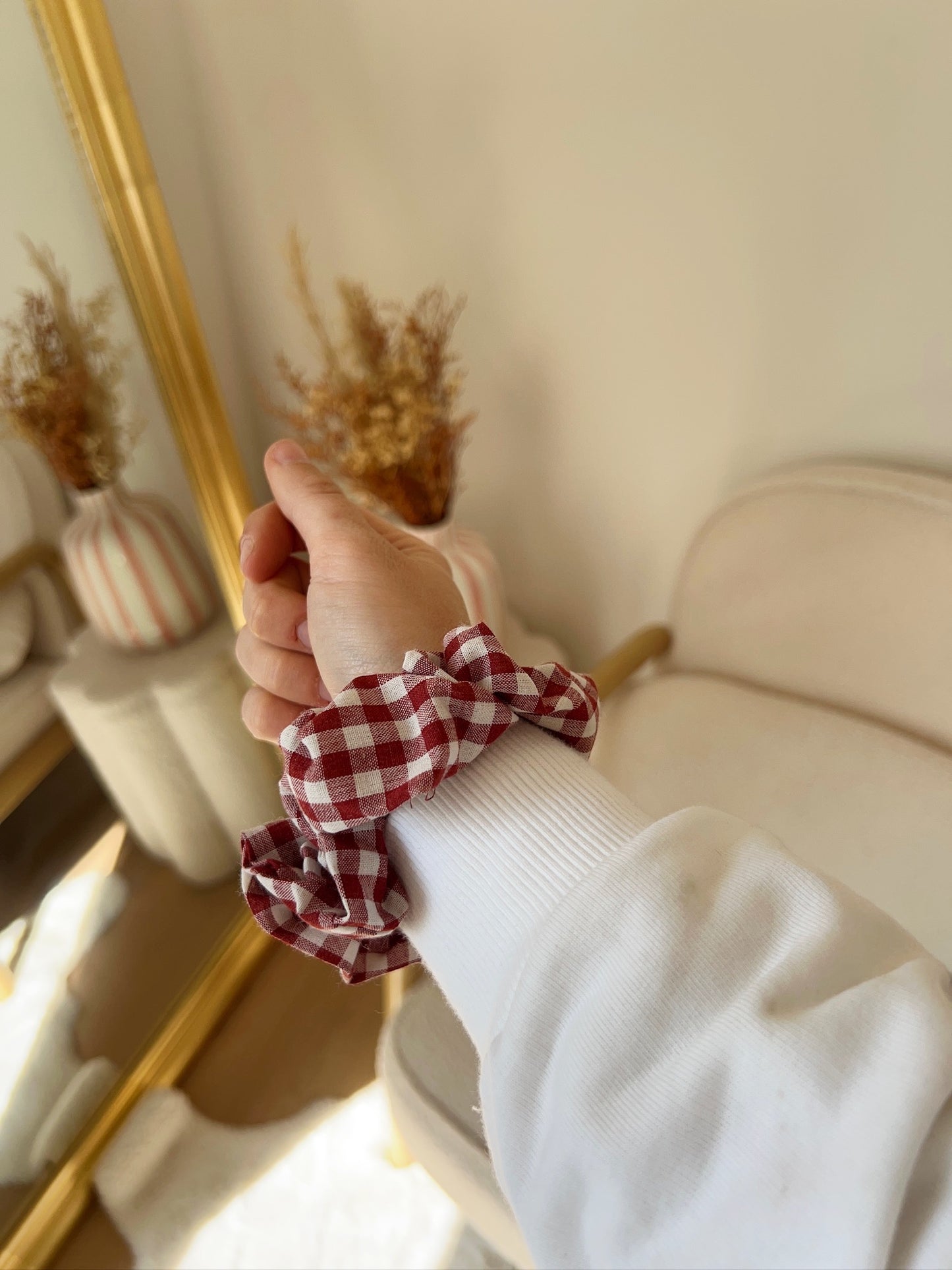 Chouchou en coton vichy rouge