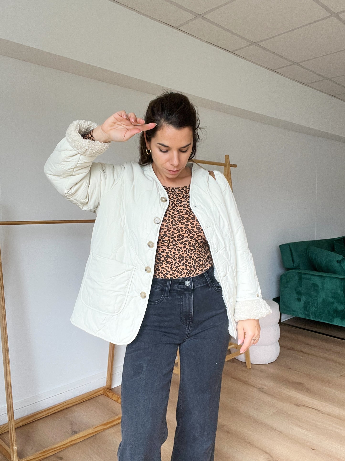 Veste moumoute réversible Simone écrue