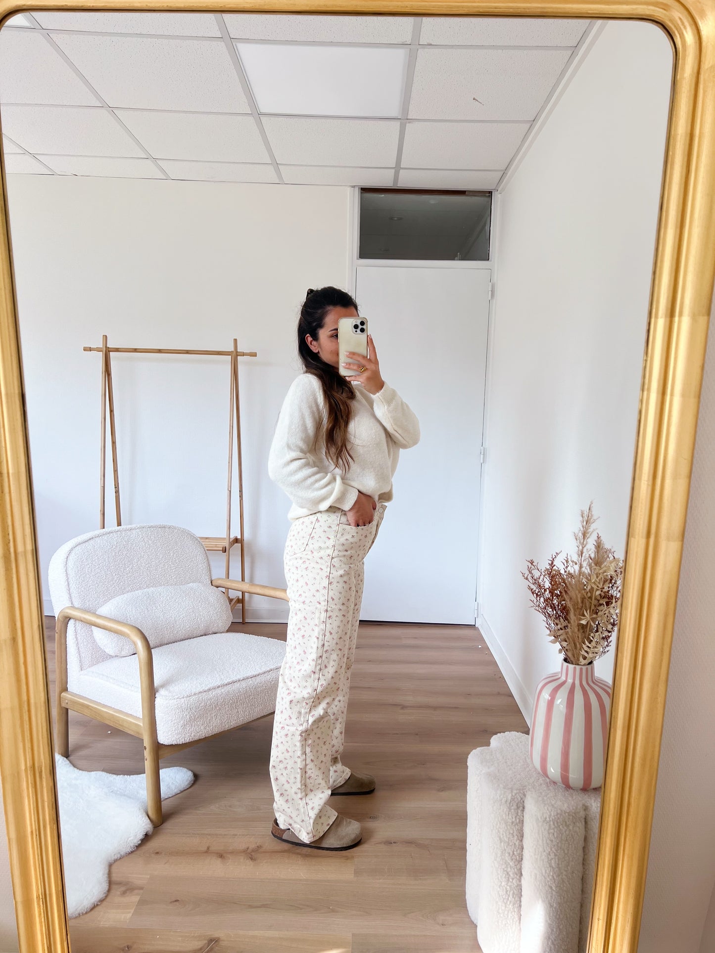 Jean flare Julia à petites fleurs roses