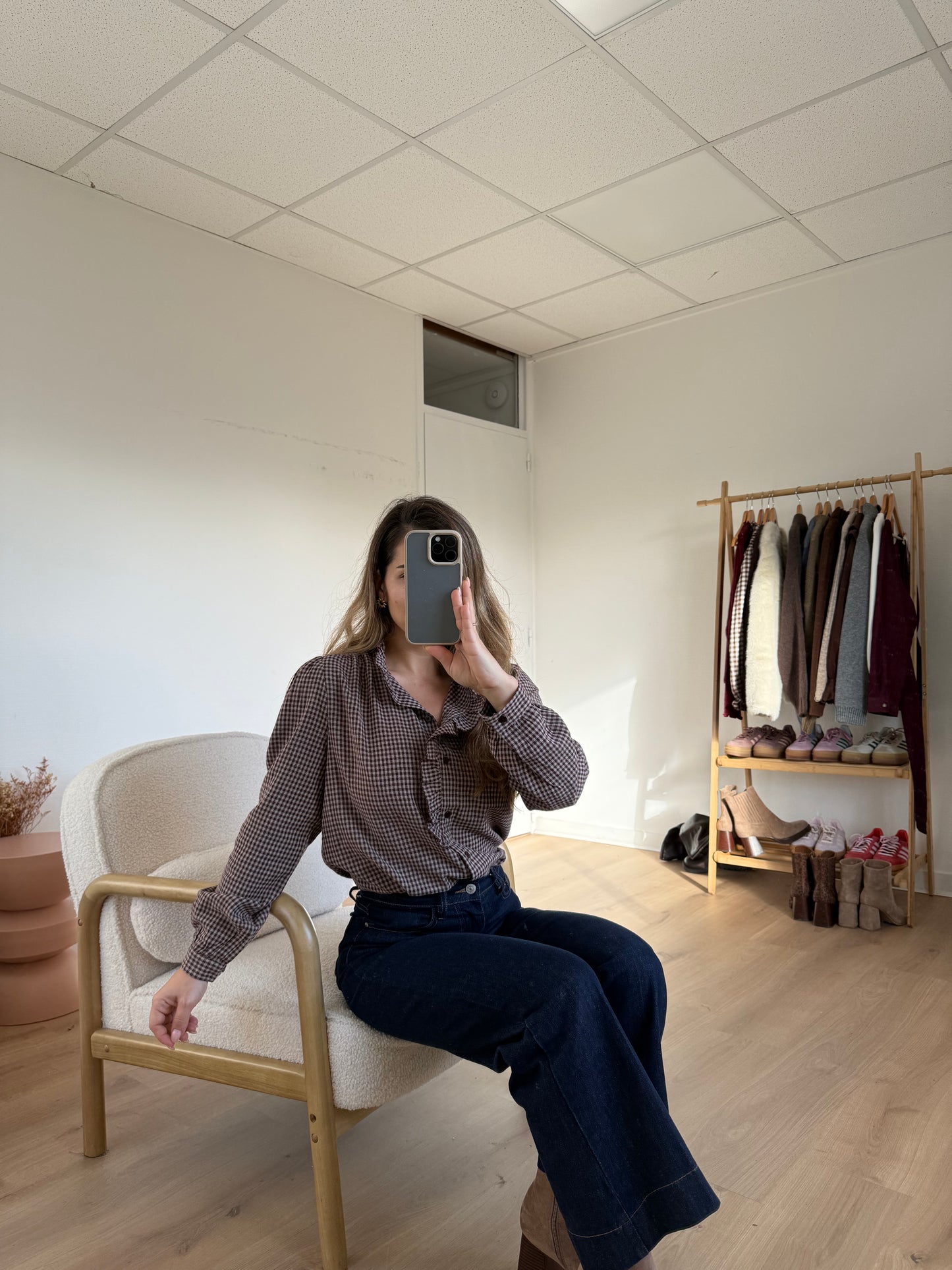 Blouse à carreaux Margaux marron