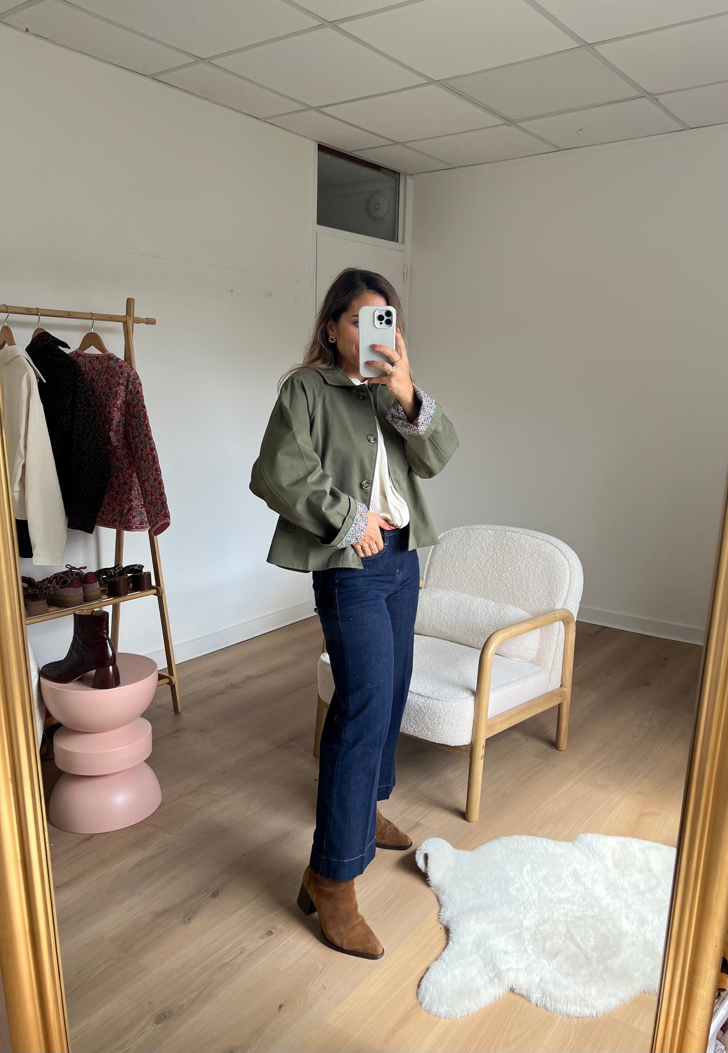 Veste trench Edith à fleurs kaki