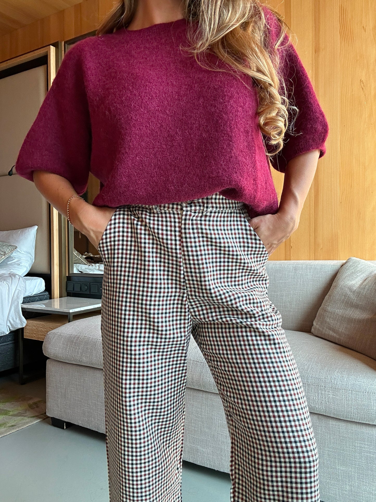 Pantalon large à volants à carreaux Gabriel