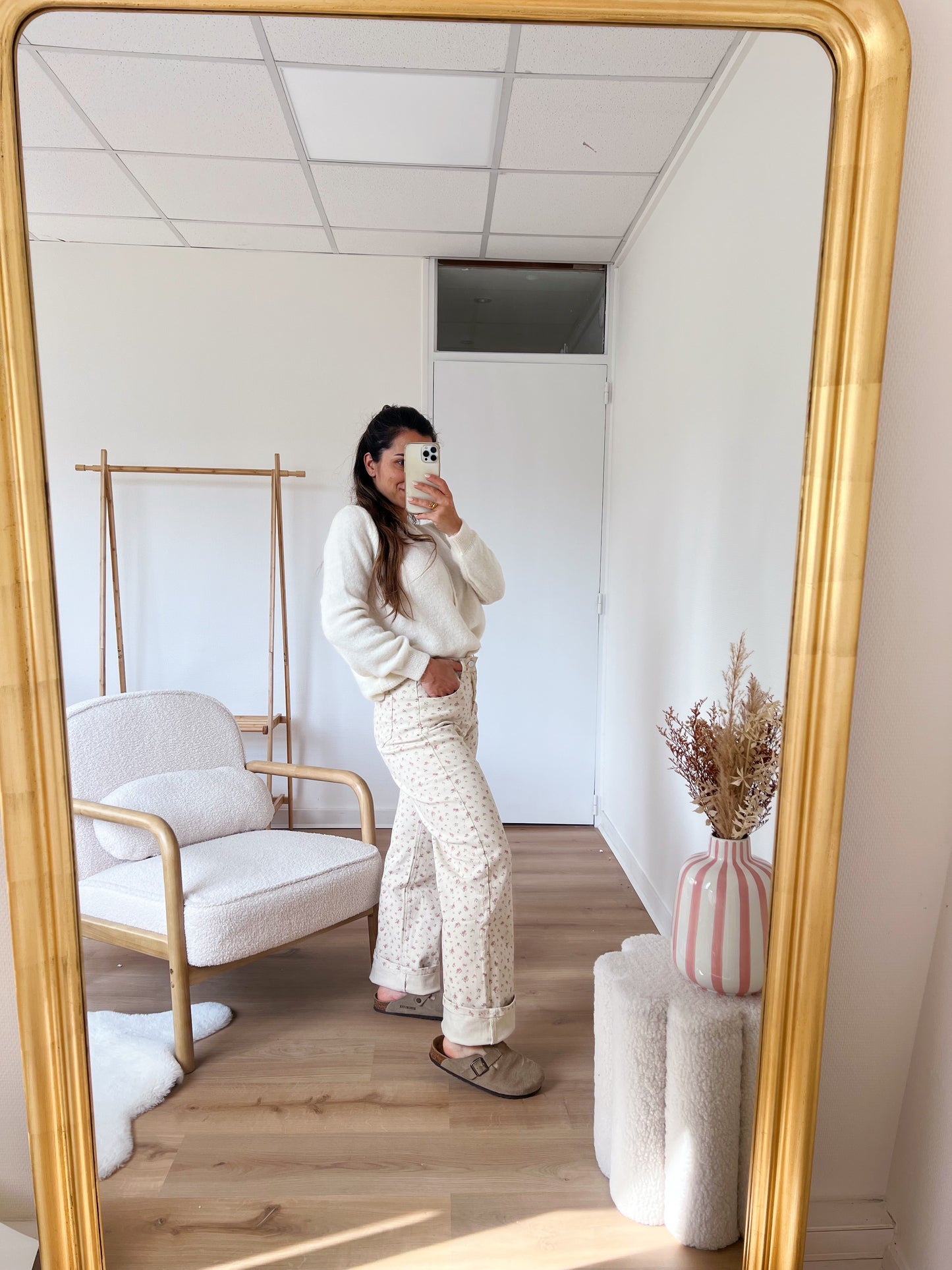 Jean flare Julia à petites fleurs roses
