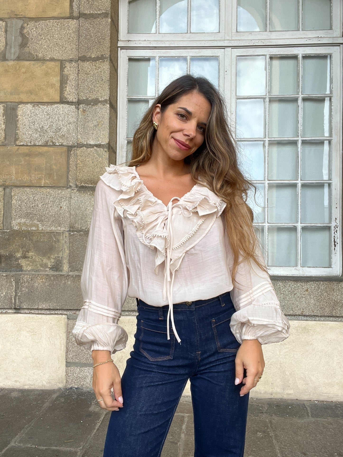 Blouse bohème volantée beige Hazel